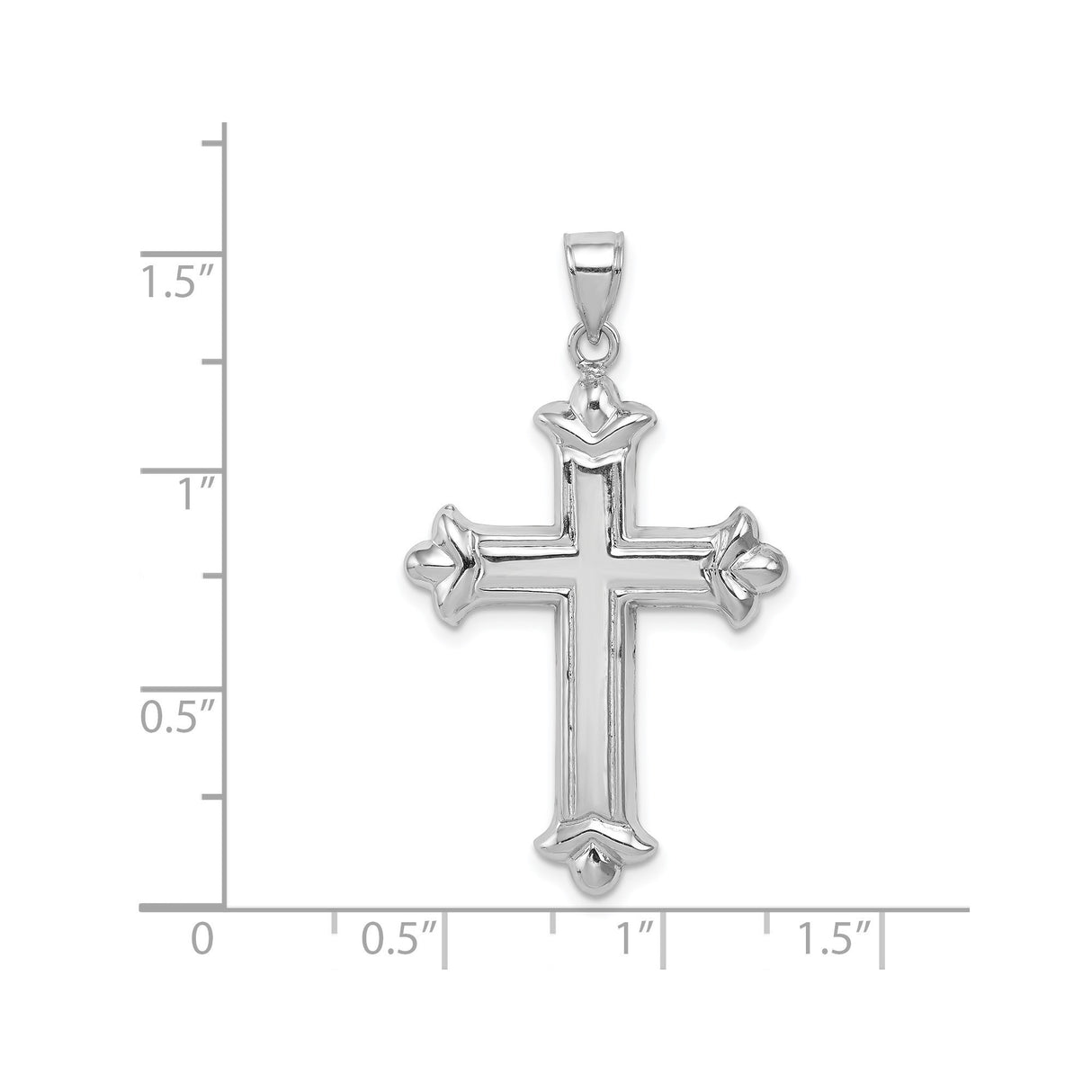 Sterling Silver Cross Pendant with Fleur-De-Lis Design and Raised Border