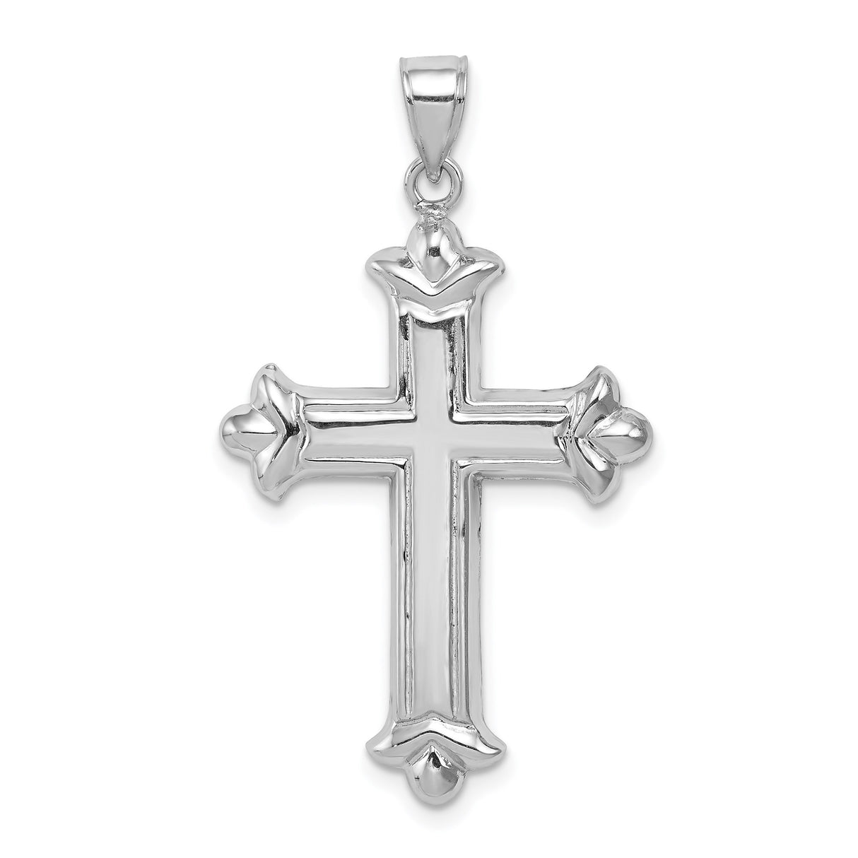 Sterling Silver Cross Pendant with Fleur-De-Lis Design and Raised Border