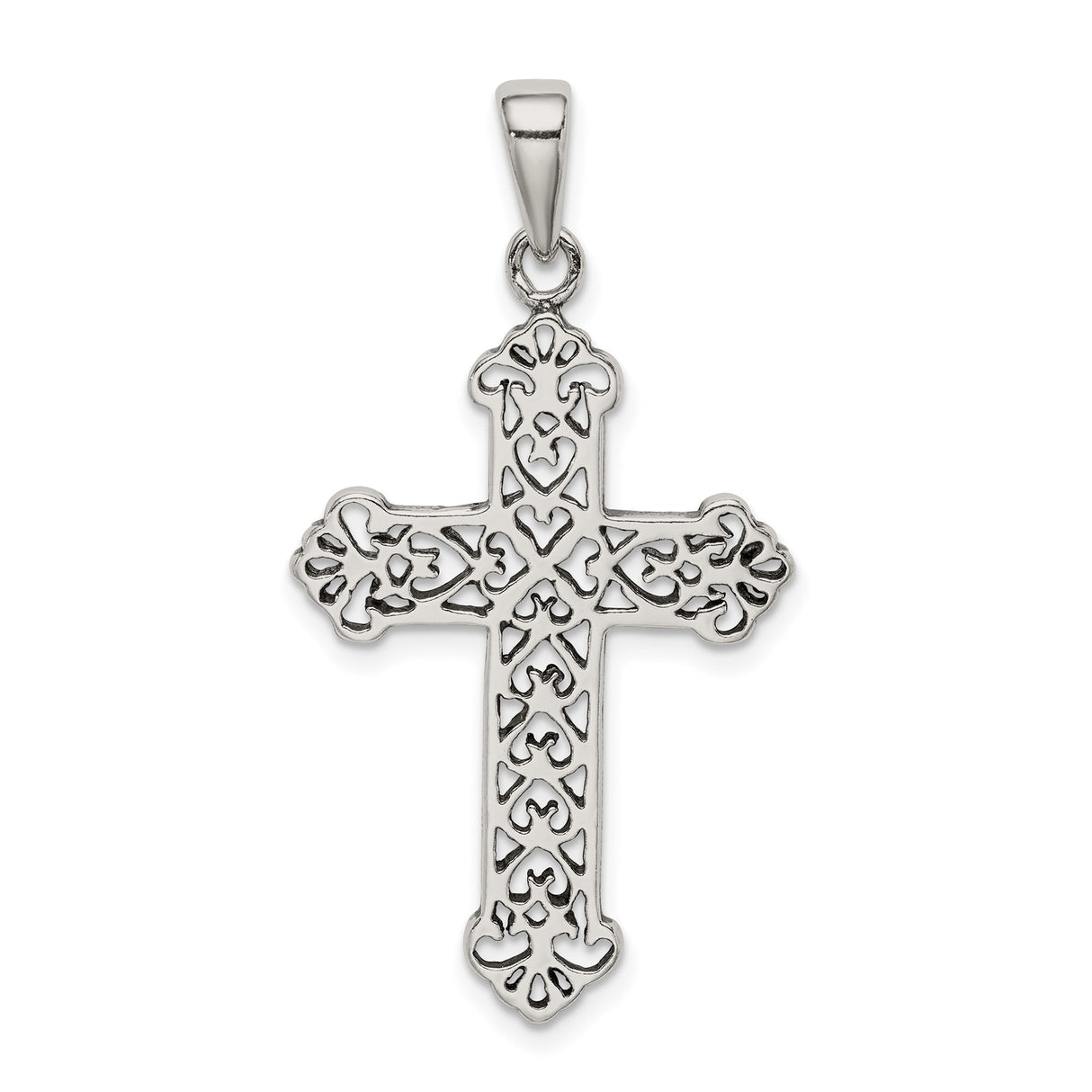 Sterling Silver Cross Pendant with Fleur Accents and Twisted Rope Detailing