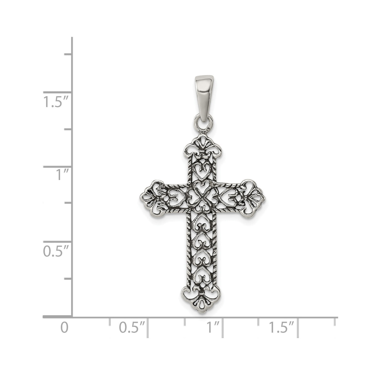 Sterling Silver Cross Pendant with Fleur Accents and Twisted Rope Detailing