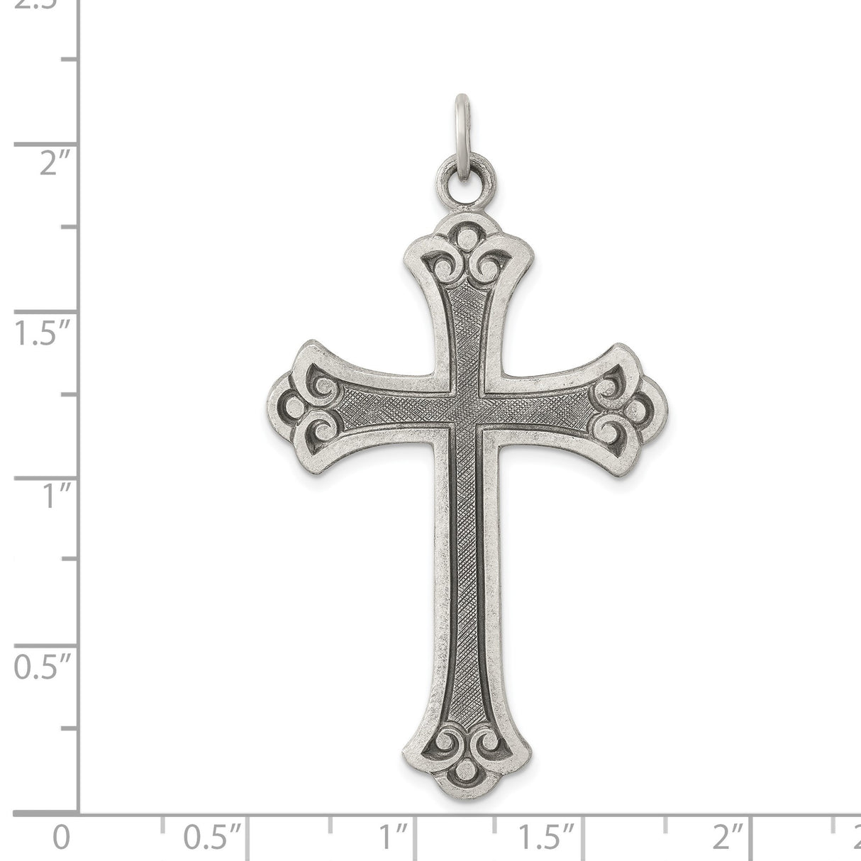 Sterling Silver Cross Pendant with Antique Scroll Design, Baroque Style Spiritual Jewelry