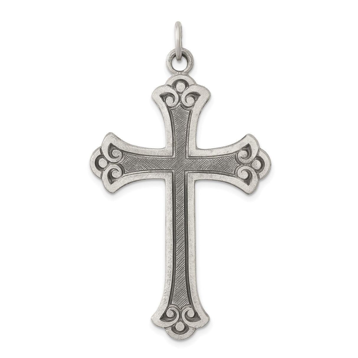 Sterling Silver Cross Pendant with Antique Scroll Design, Baroque Style Spiritual Jewelry