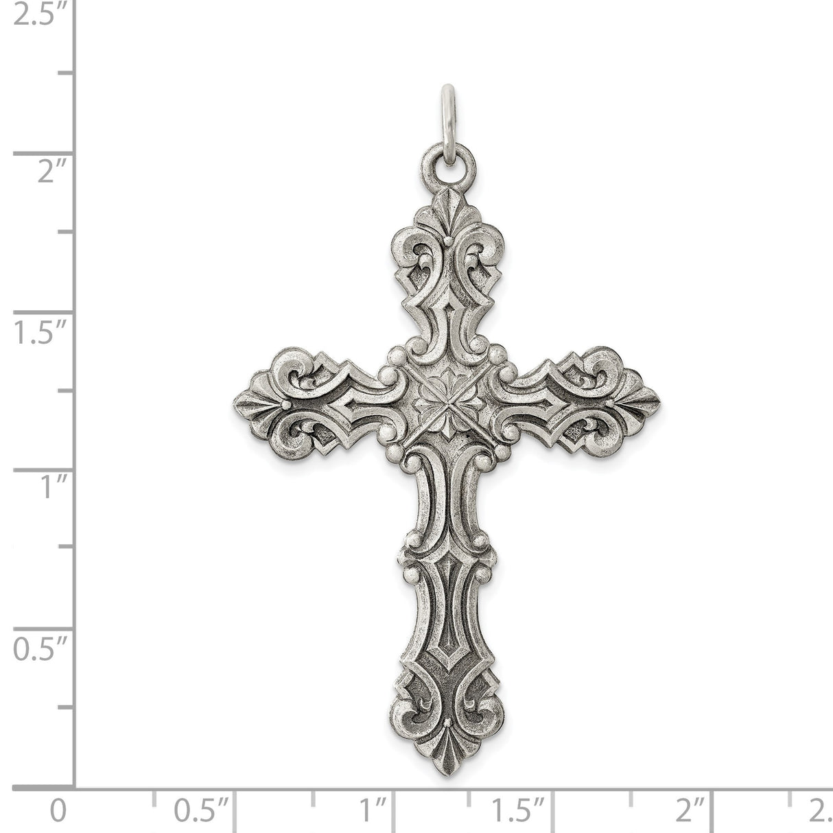 Sterling Silver Cross Pendant with Baroque Scrollwork and Oxidized Finish for Men and Women