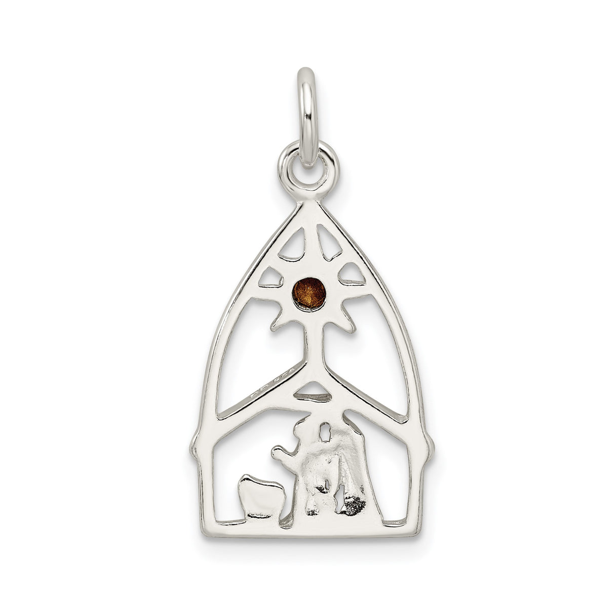 Sterling Silver Nativity Scene Pendant with Crystal Star, Mary Joseph and Baby Jesus