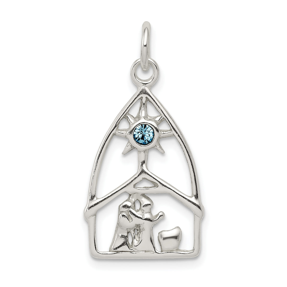 Sterling Silver Nativity Scene Pendant with Crystal Star, Mary Joseph and Baby Jesus