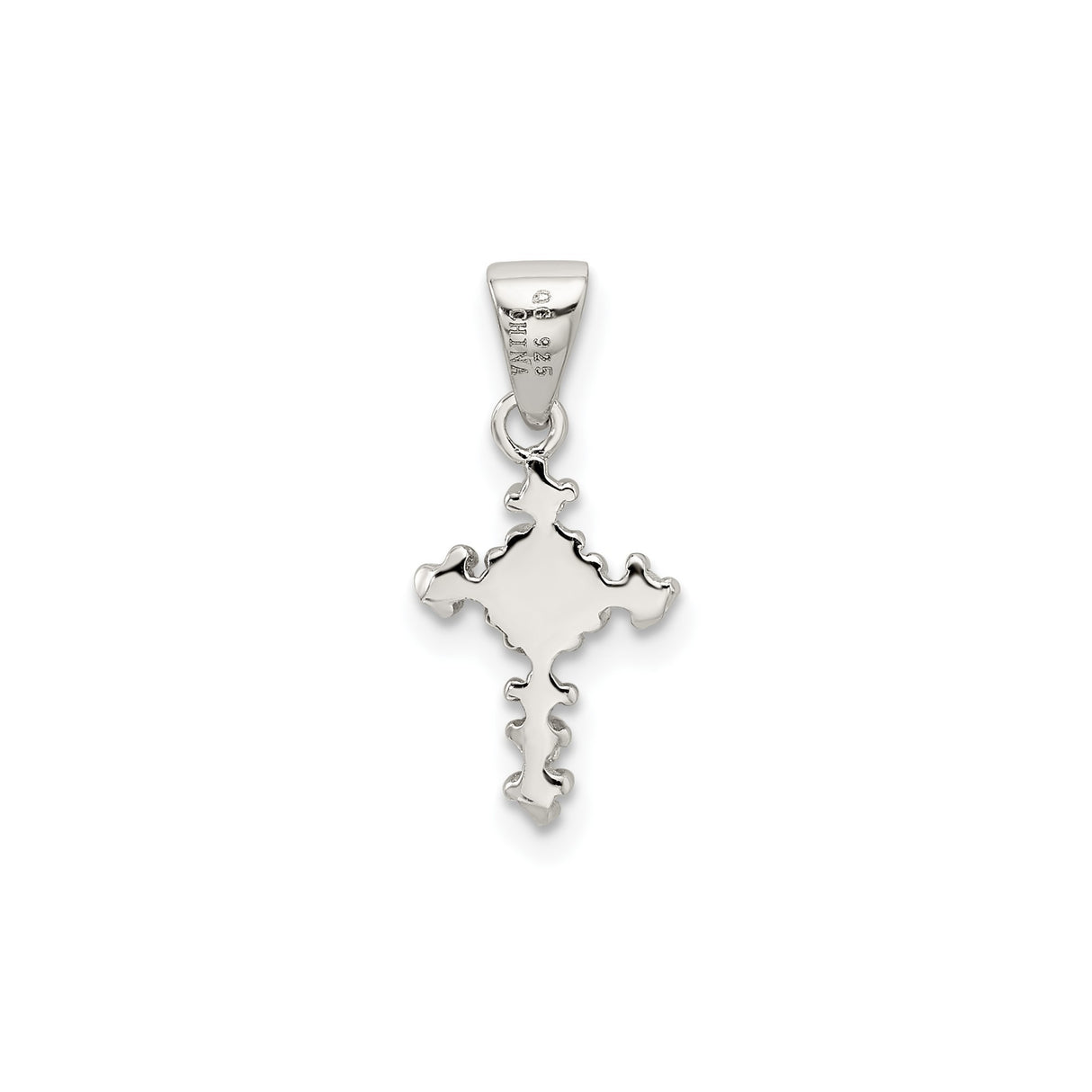 Sterling Silver Cross Pendant with Long Vertical Design and Cubic Zirconia Accents