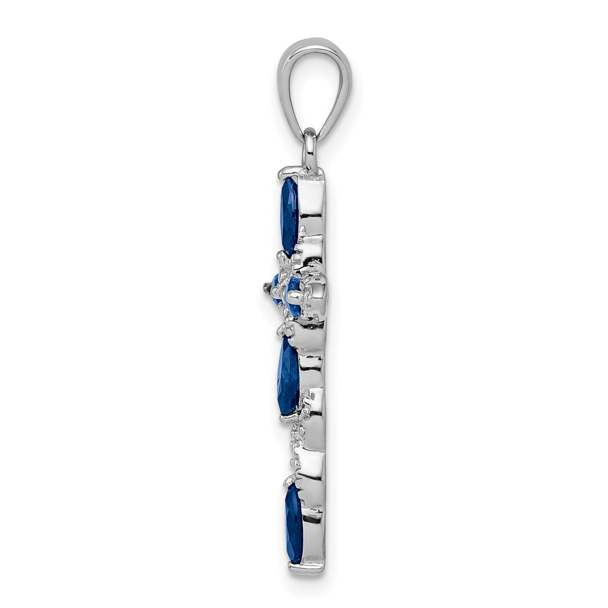 Sterling Silver Cross Pendant with Sapphire and Diamond, Lace Design Inspired by Faith