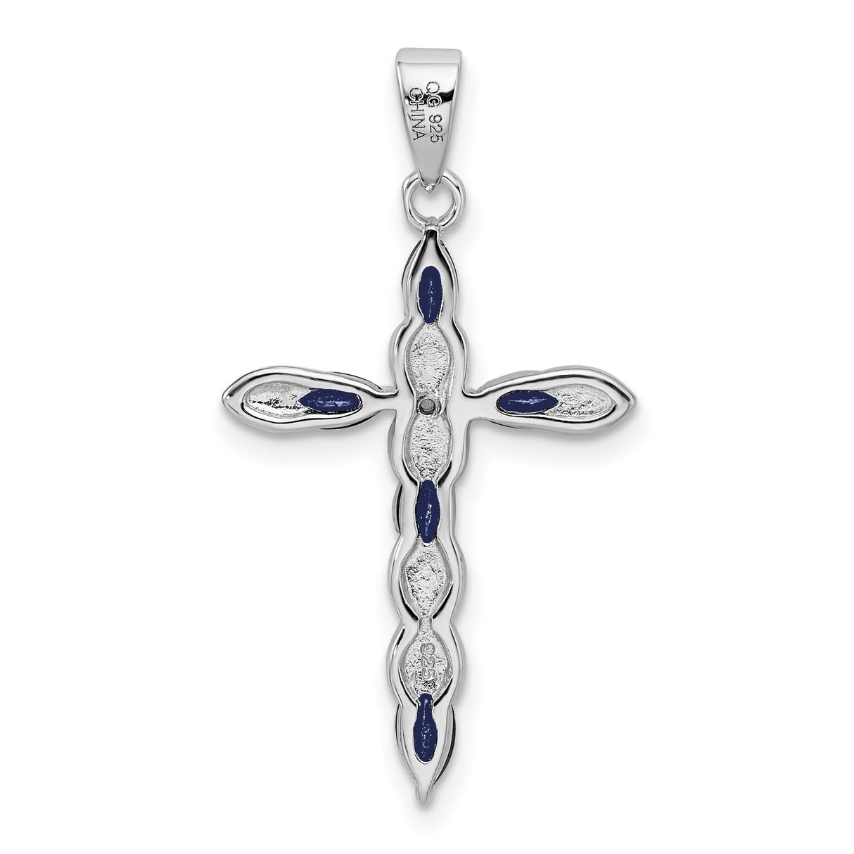 Sterling Silver Cross Pendant with Sapphire and Diamond, Lace Design Inspired by Faith