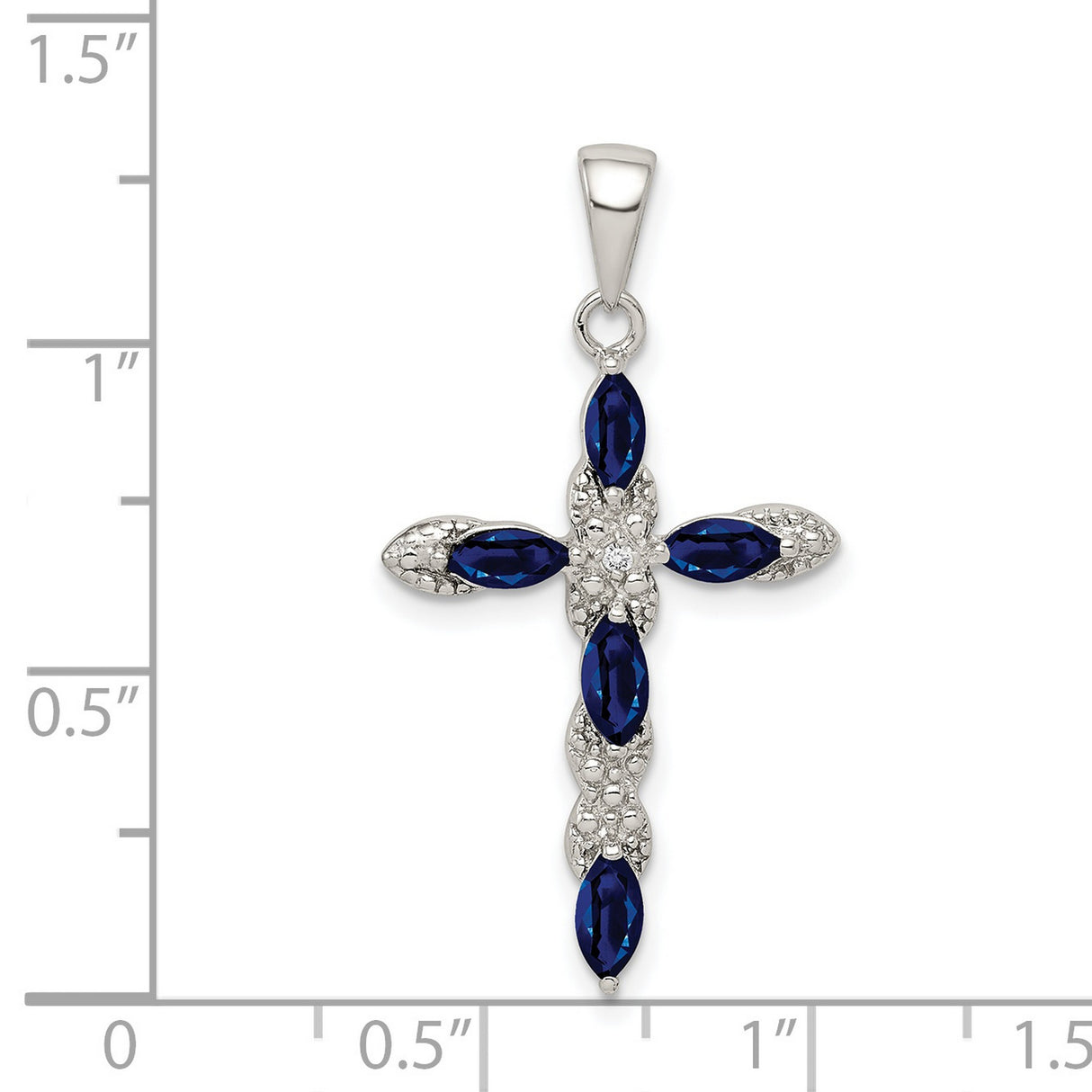 Sterling Silver Cross Pendant with Sapphire and Diamond, Lace Design Inspired by Faith