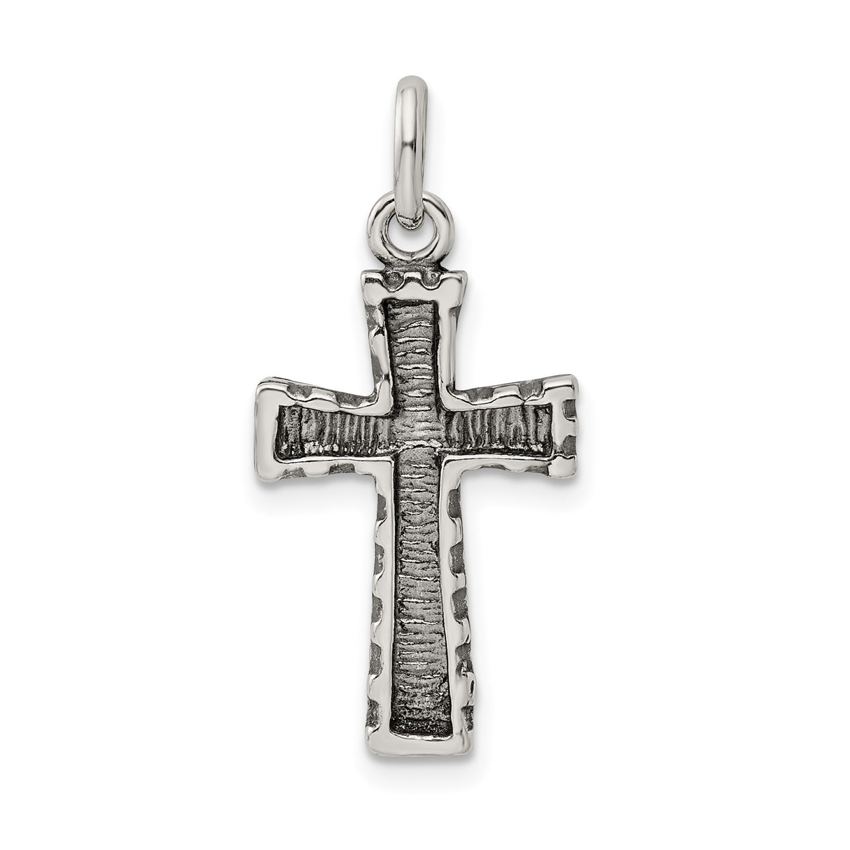 Sterling Silver Cross Pendant with Hammered Finish, Hand-Forged Spiritual Design