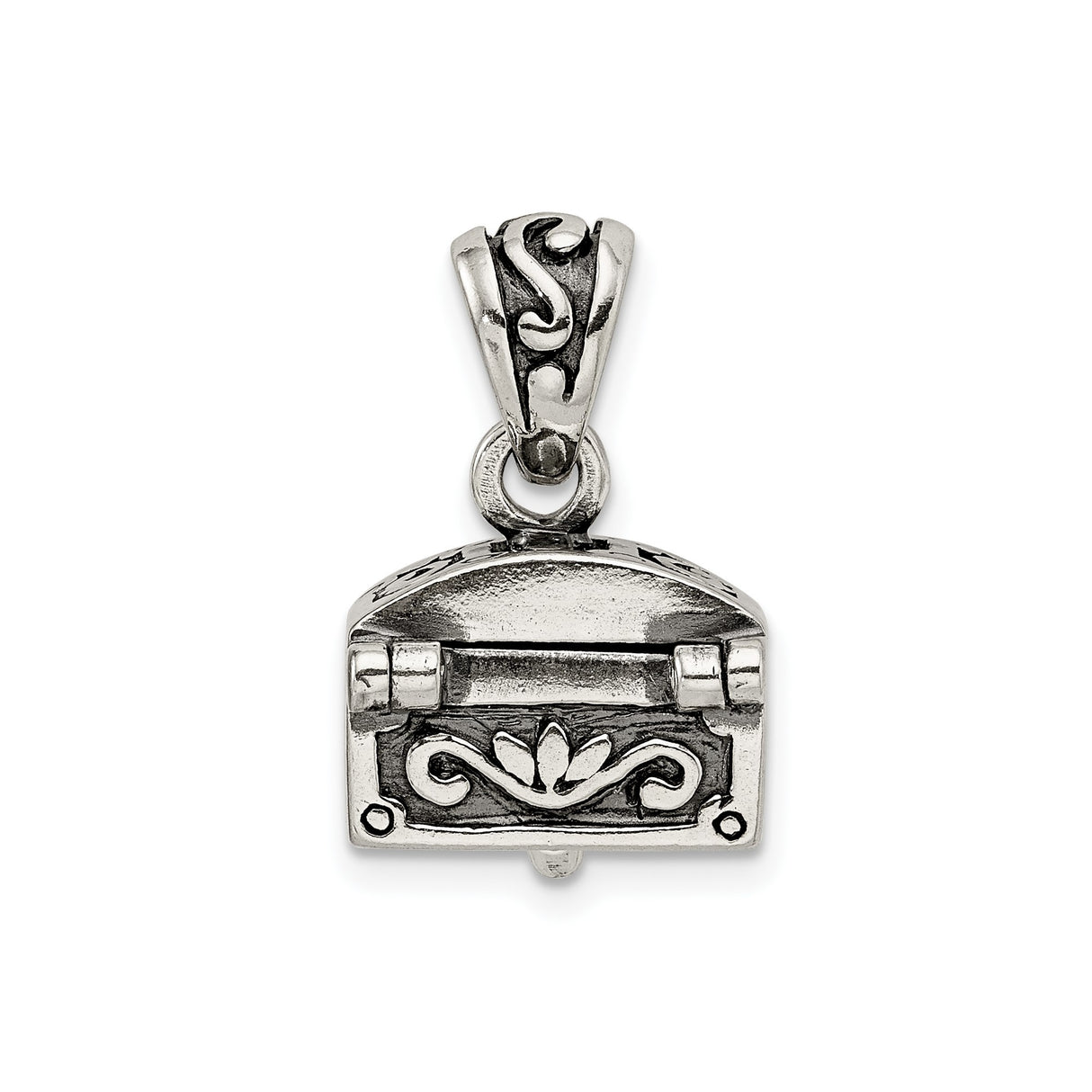 Sterling Silver Treasure Chest Pendant with Scrollwork and Latch Detail