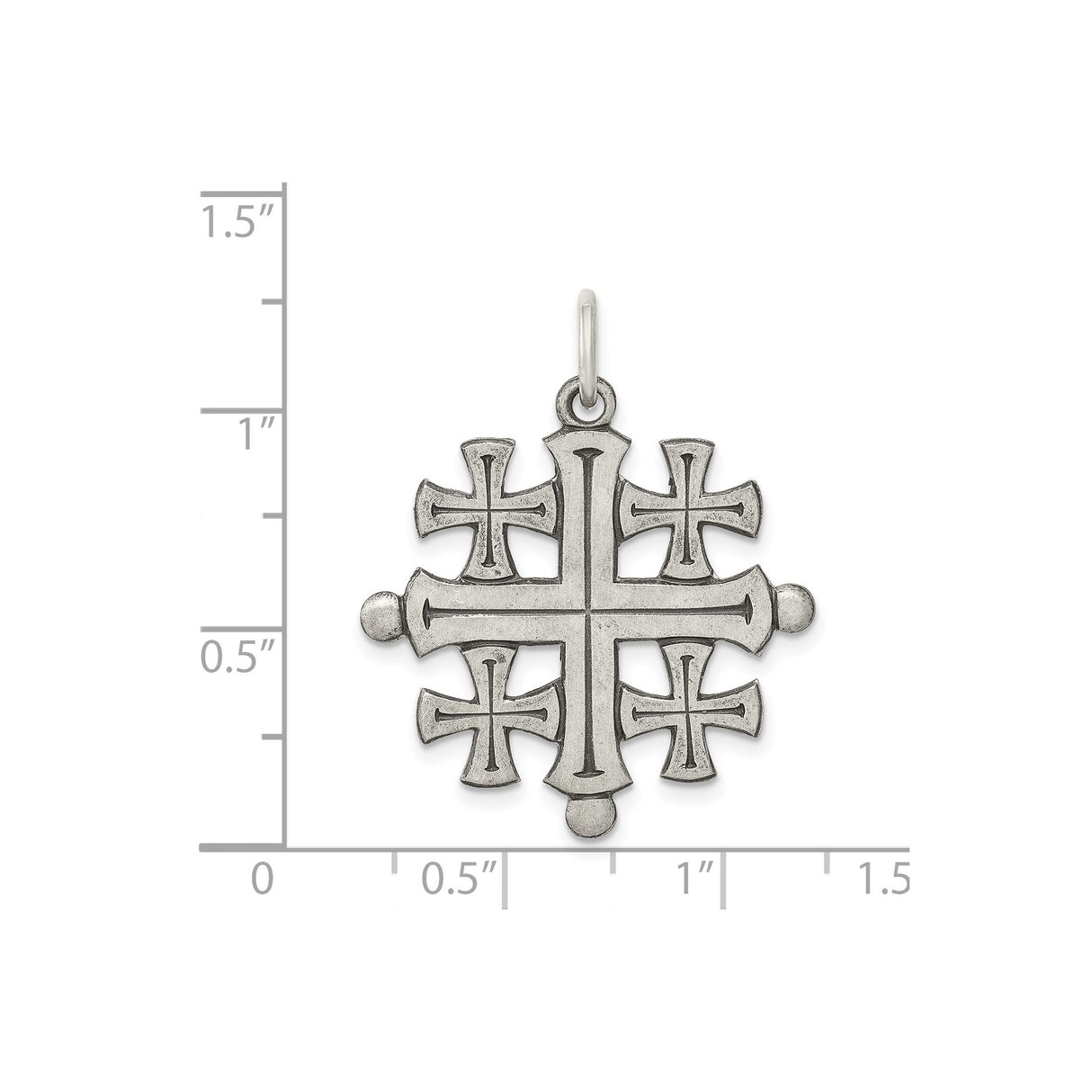 Sterling Silver Jerusalem Cross Pendant with Flared Edges and Textured Faith Design