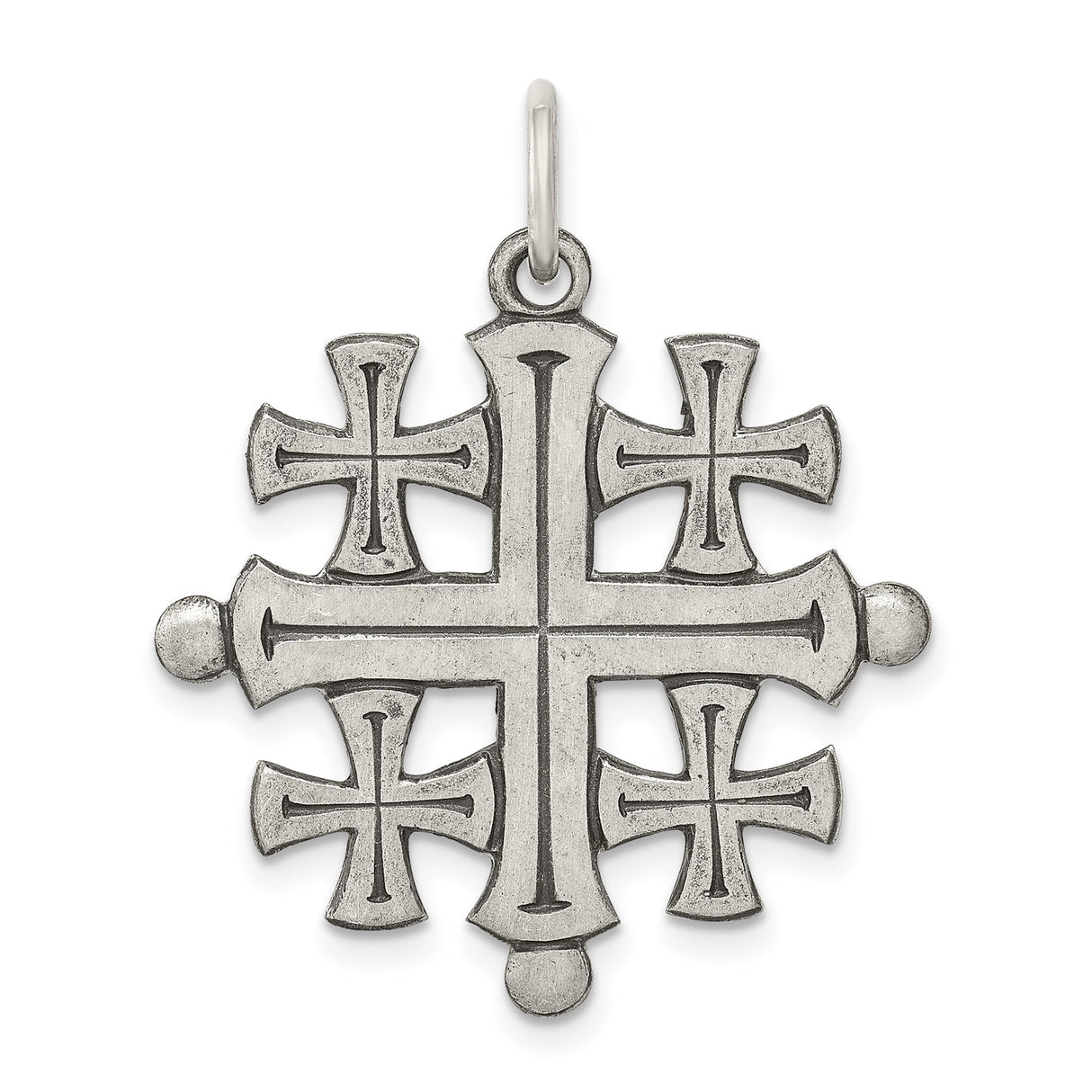 Sterling Silver Jerusalem Cross Pendant with Flared Edges and Textured Faith Design