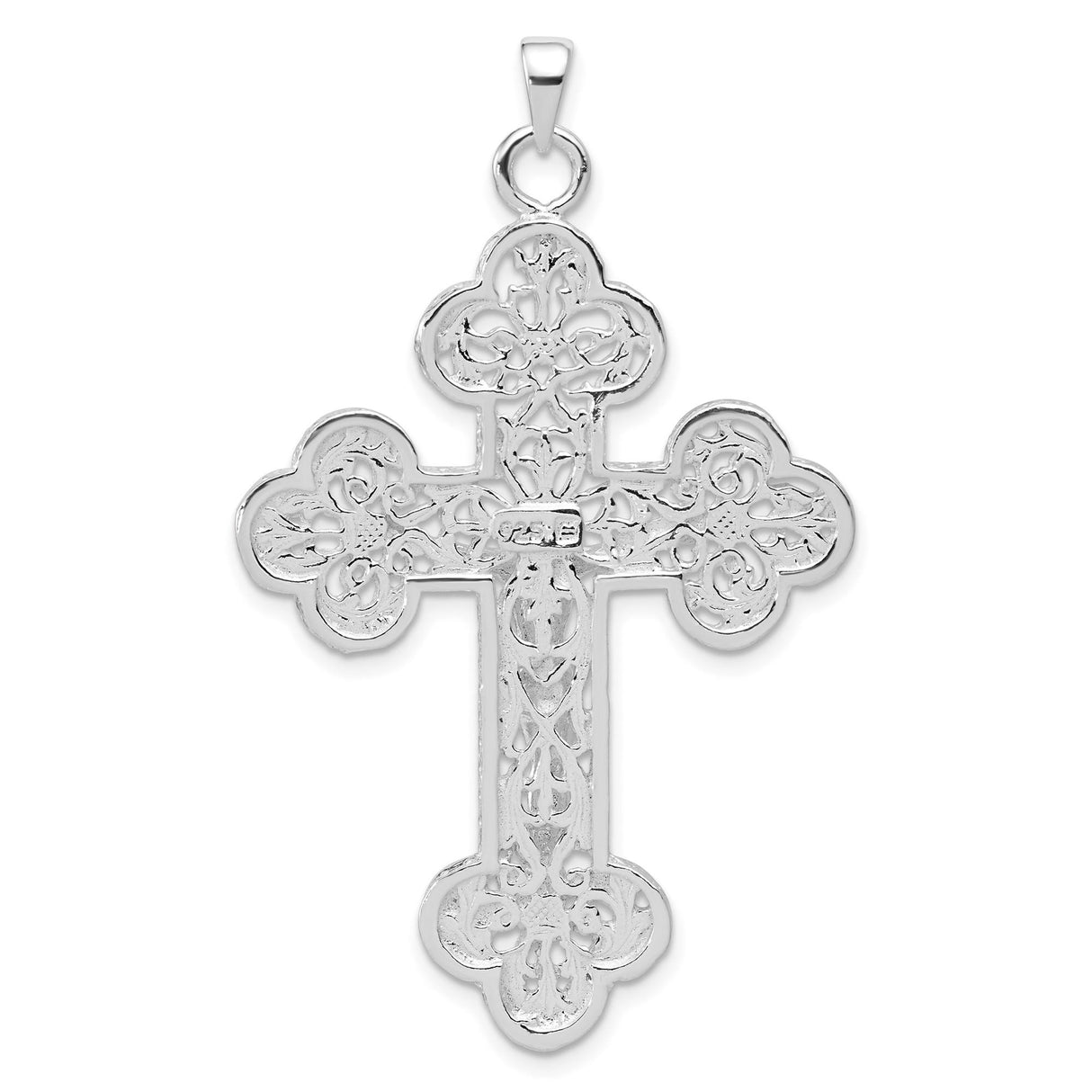 Sterling Silver Crucifix Cross Pendant with Ornate Filigree and Floral Engraving