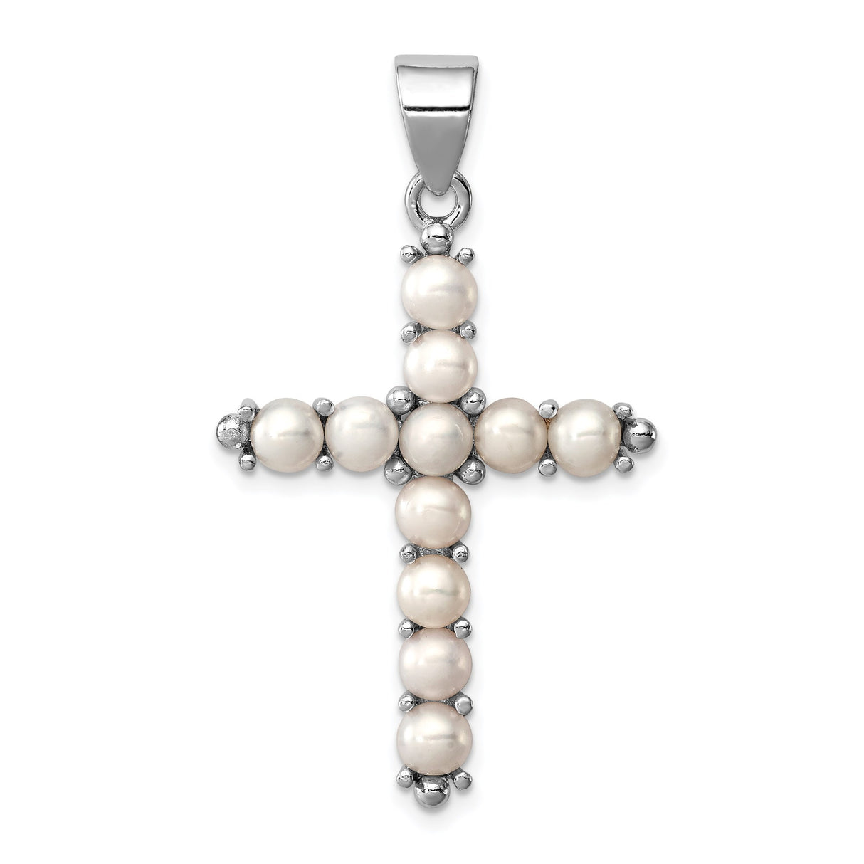 Sterling Silver Cross Pendant with White Pearl, Gold Accents, Faith Symbol Design
