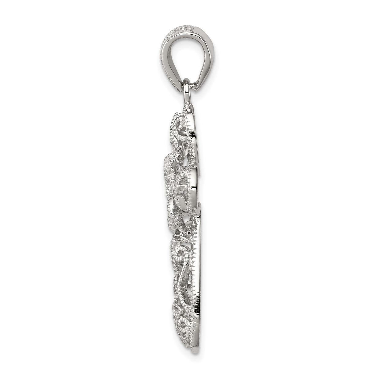 Sterling Silver Cross Pendant with Cubic Zirconia, Floral Design and Milgrain Edges