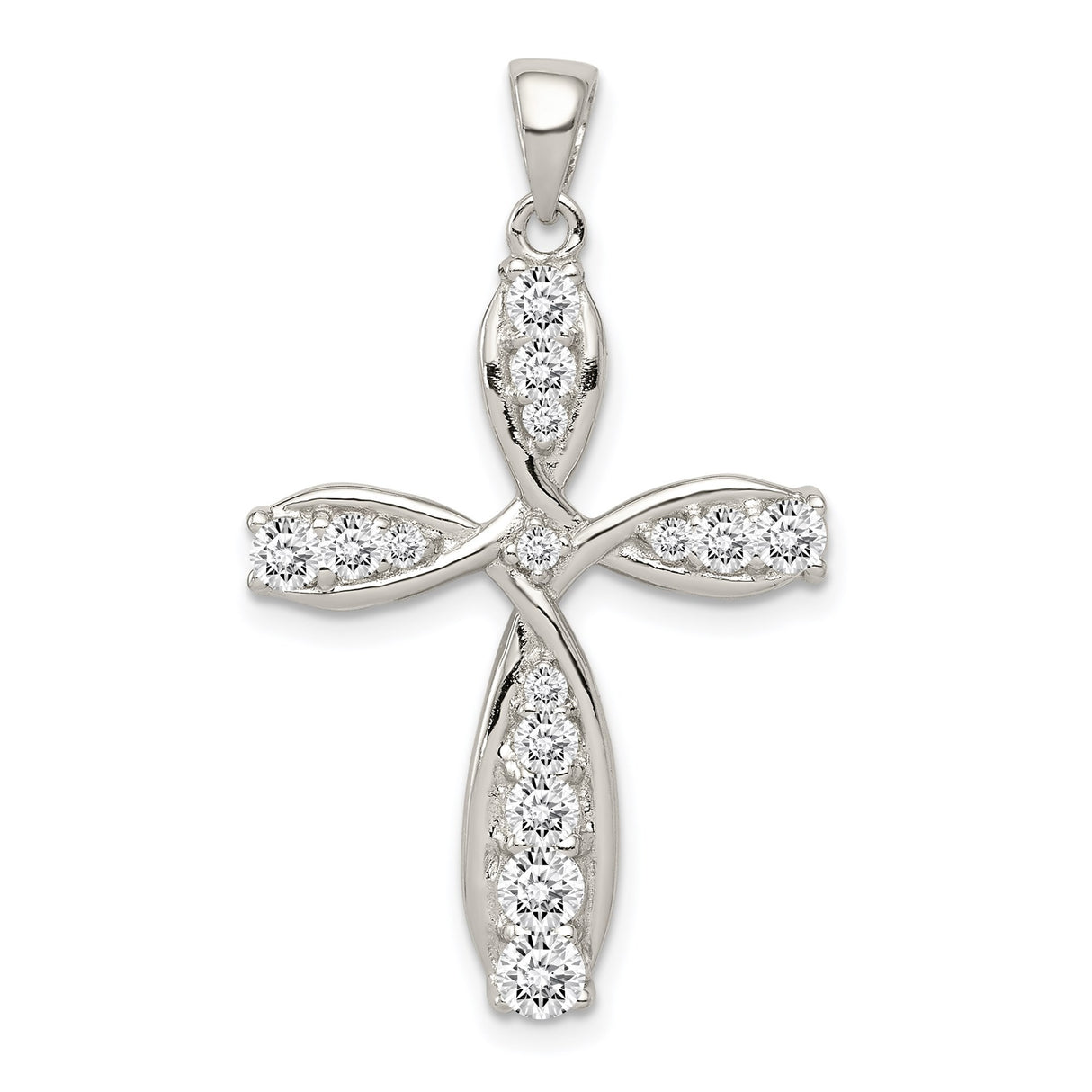 Sterling Silver Cross Pendant with Cubic Zirconia, Halo Style Spiritual Charm for Men and Women