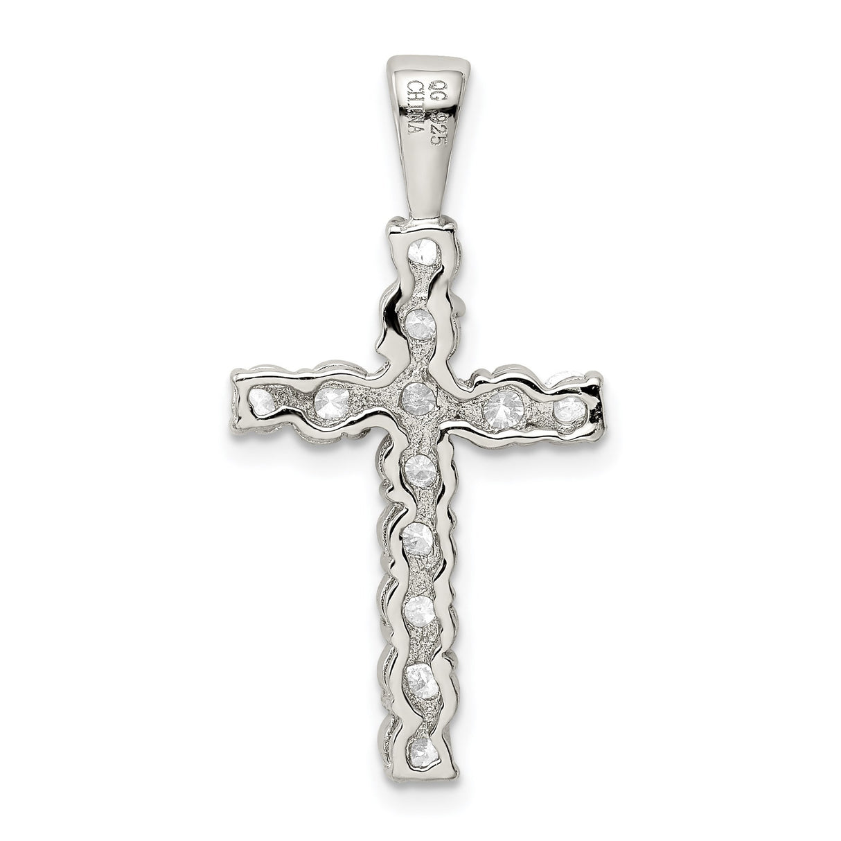 Sterling Silver Cross Pendant with Cubic Zirconia, High Polish Religious Design