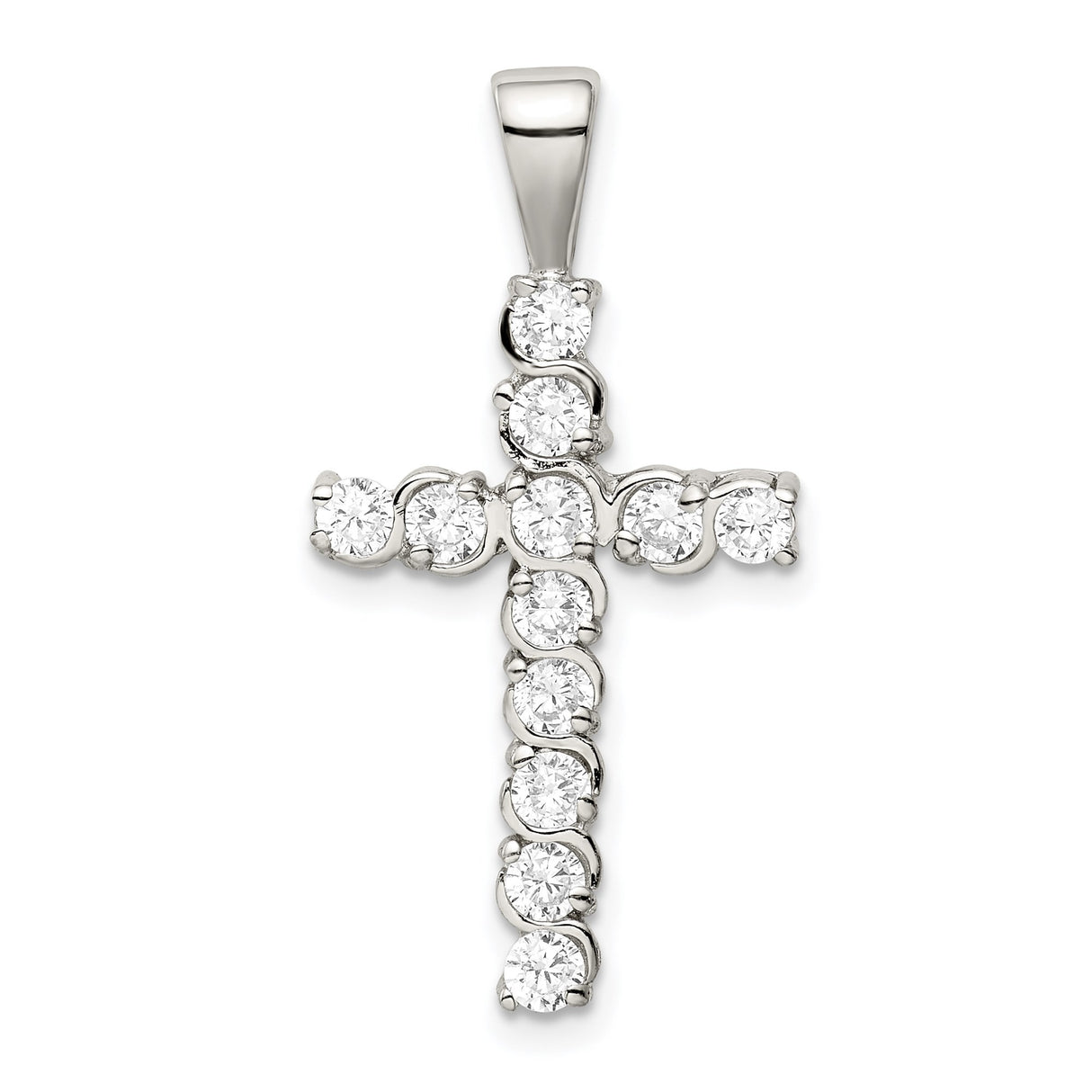 Sterling Silver Cross Pendant with Cubic Zirconia, High Polish Religious Design
