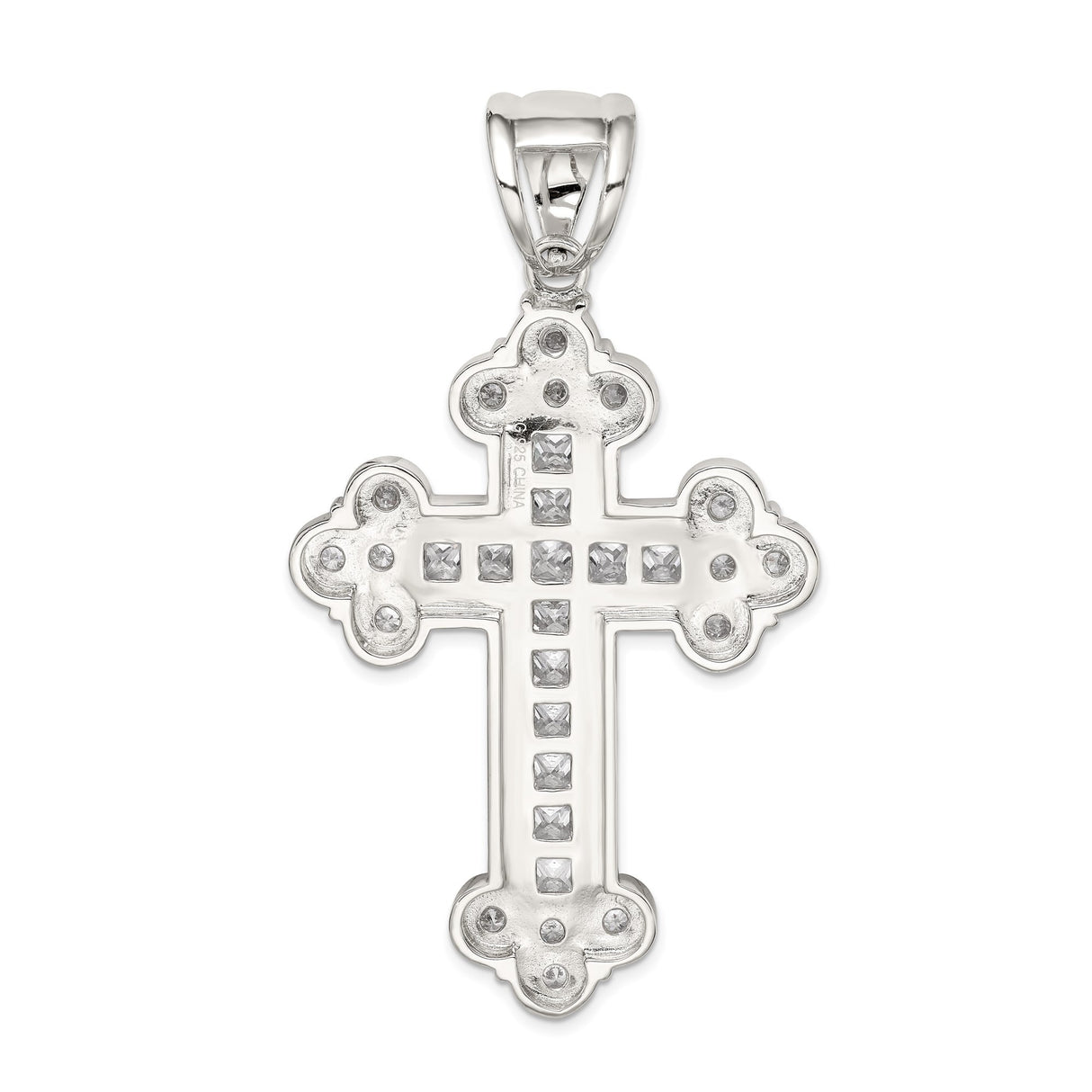 Sterling Silver Cross Pendant with Cubic Zirconia, Budded Design, Religious Jewelry for Men and Women