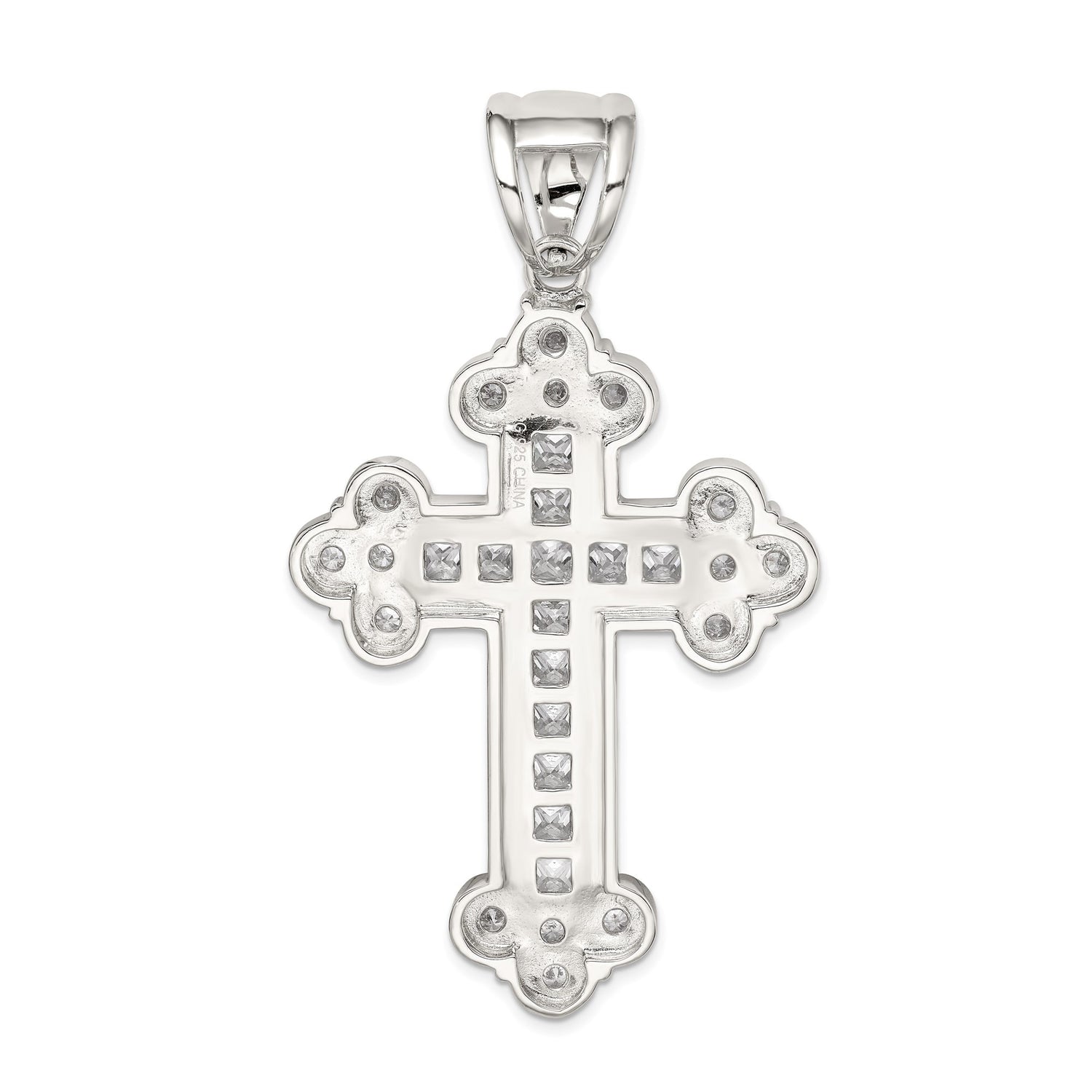 Sterling Silver Cross Pendant with Cubic Zirconia, Budded Design, Religious Jewelry for Men and Women