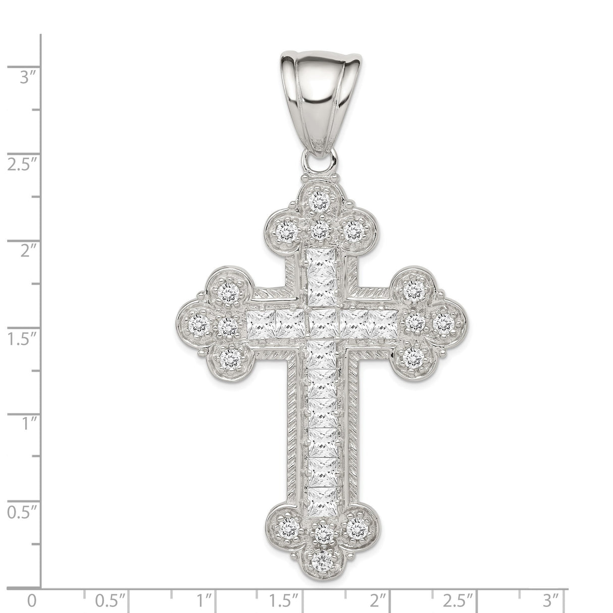 Sterling Silver Cross Pendant with Cubic Zirconia, Budded Design, Religious Jewelry for Men and Women