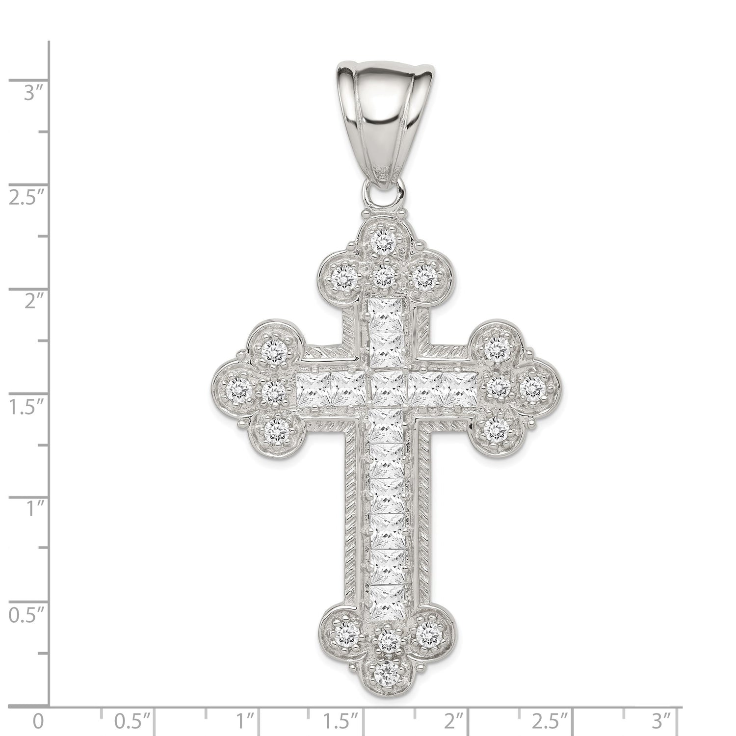 Sterling Silver Cross Pendant with Cubic Zirconia, Budded Design, Religious Jewelry for Men and Women