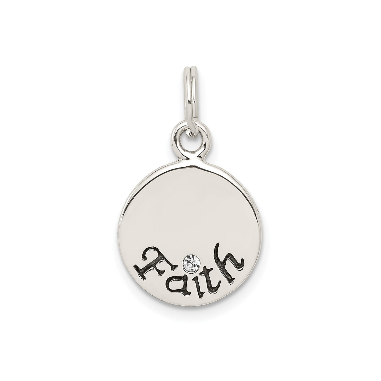 Sterling Silver Faith Pendant with Clear Crystal, Round Charm Symbolizing Strength and Belief