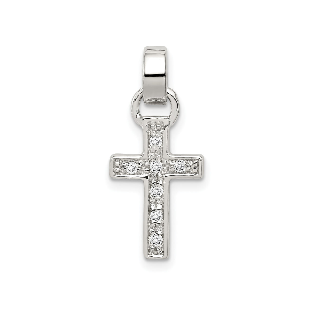 Sterling Silver Cross Pendant with Cubic Zirconia, Modern Religious Unisex Jewelry