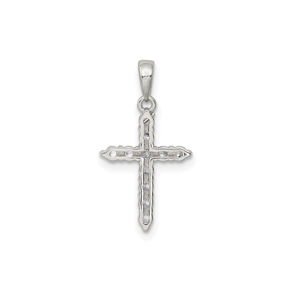 Sterling Silver Cross Pendant with Cubic Zirconia, Minimalist Religious Style for Men and Women