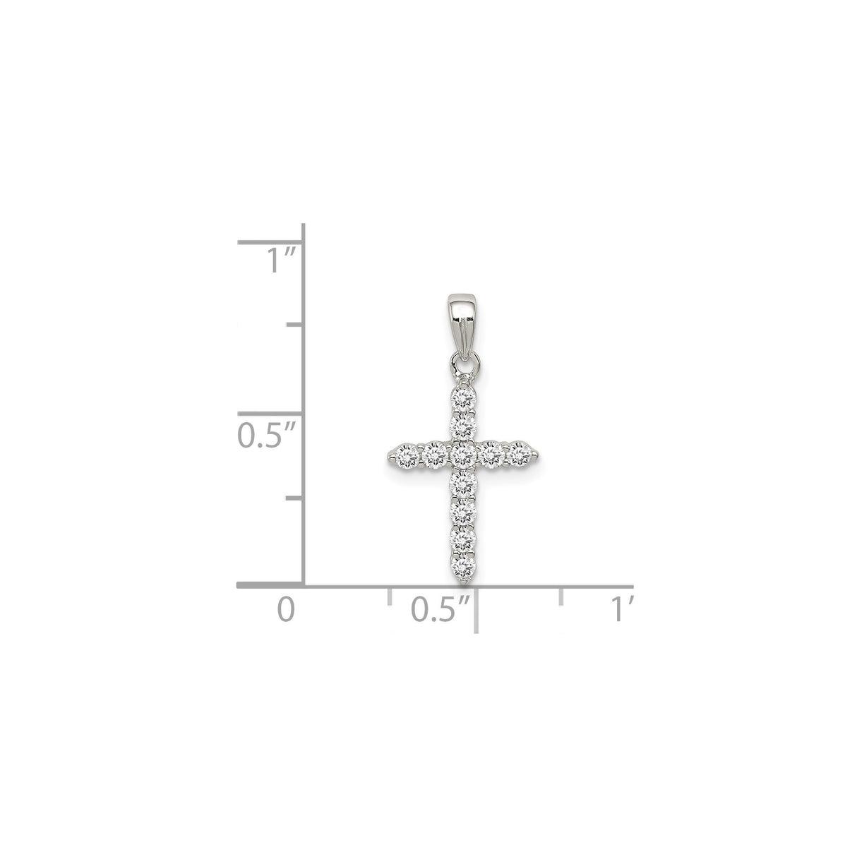 Sterling Silver Cross Pendant with Cubic Zirconia, Minimalist Religious Style for Men and Women