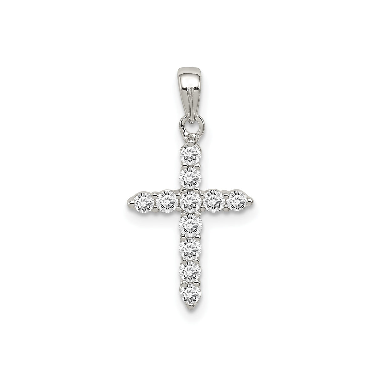 Sterling Silver Cross Pendant with Cubic Zirconia, Minimalist Religious Style for Men and Women