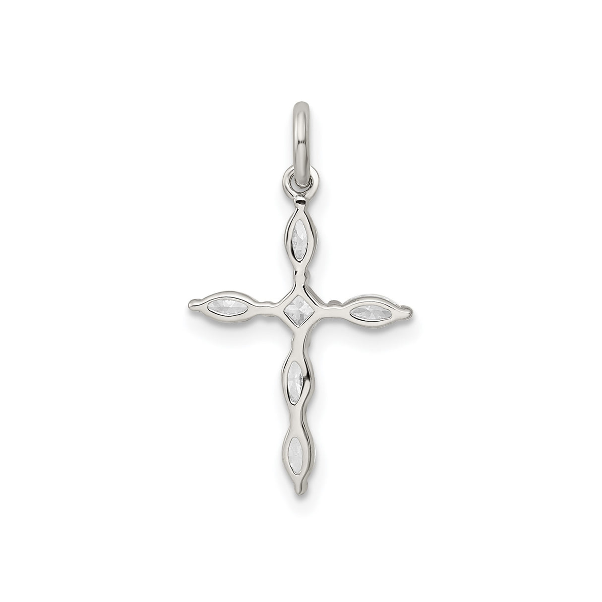 Sterling Silver Cross Pendant with Cubic Zirconia, Marquise and Princess Cut, Minimalist Faith Design
