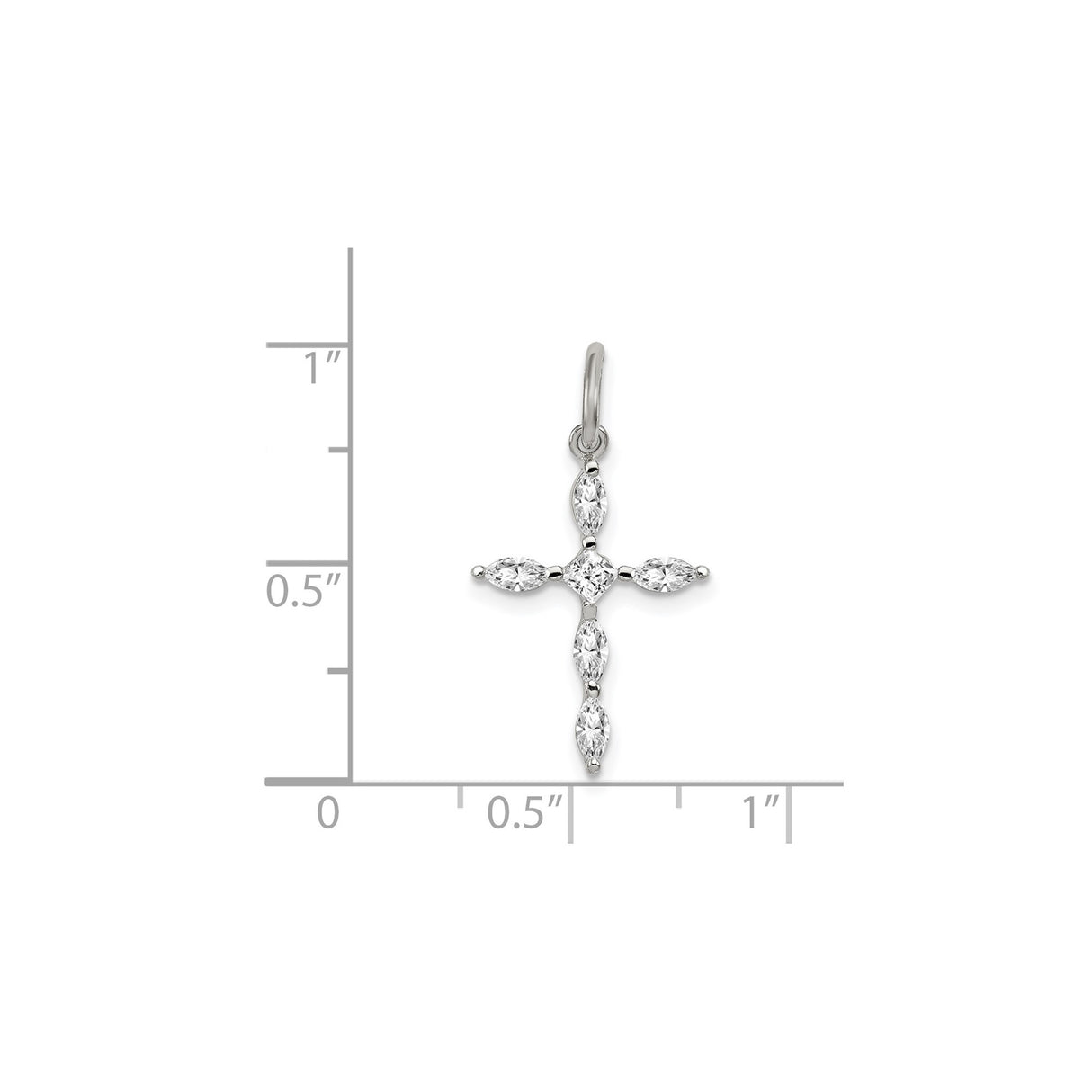 Sterling Silver Cross Pendant with Cubic Zirconia, Marquise and Princess Cut, Minimalist Faith Design