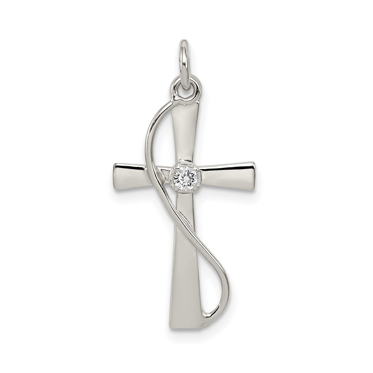 Sterling Silver Infinity Cross Pendant with Cubic Zirconia, Modern Religious Design