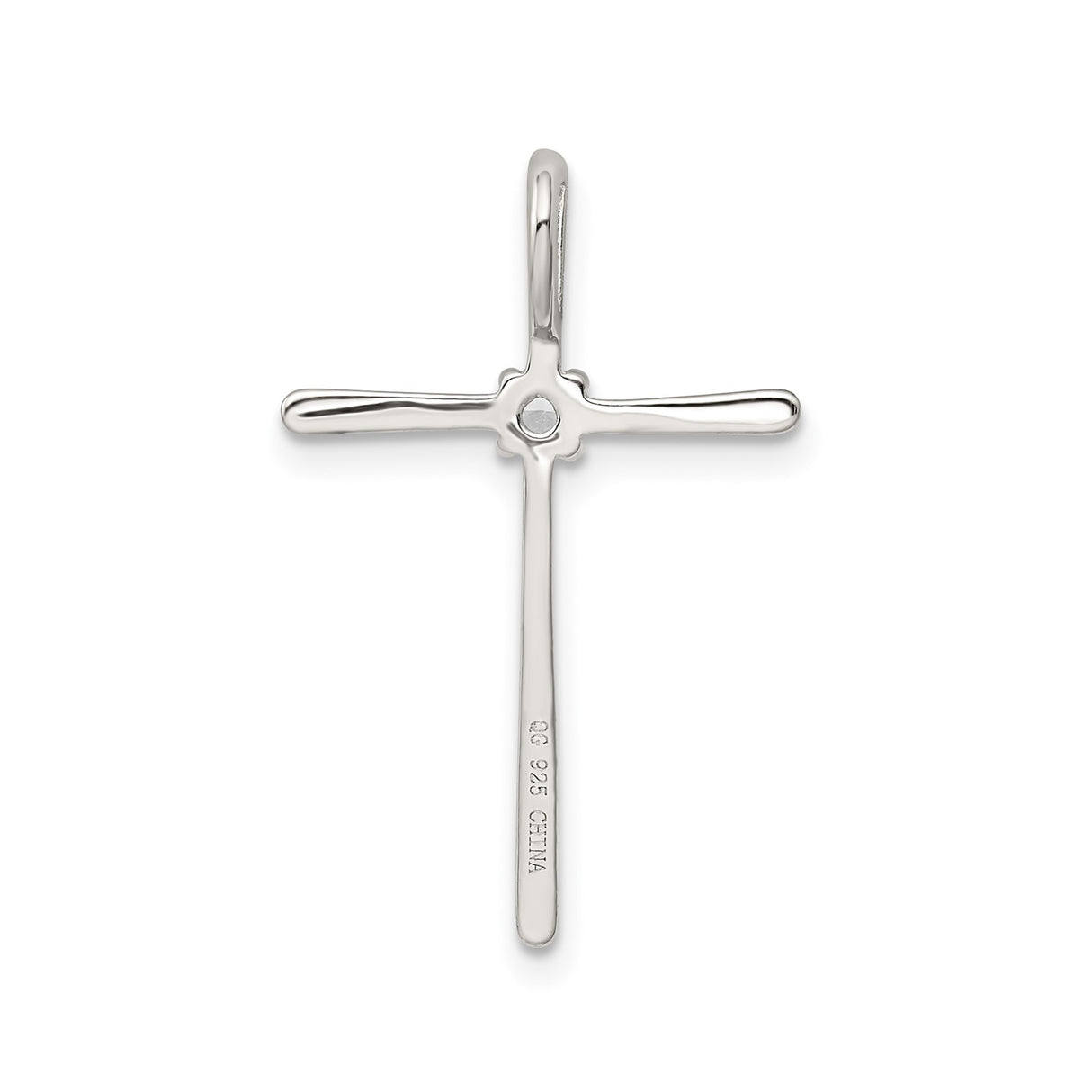 Sterling Silver Cross Pendant with Cubic Zirconia and Mirror Finish for Men and Women