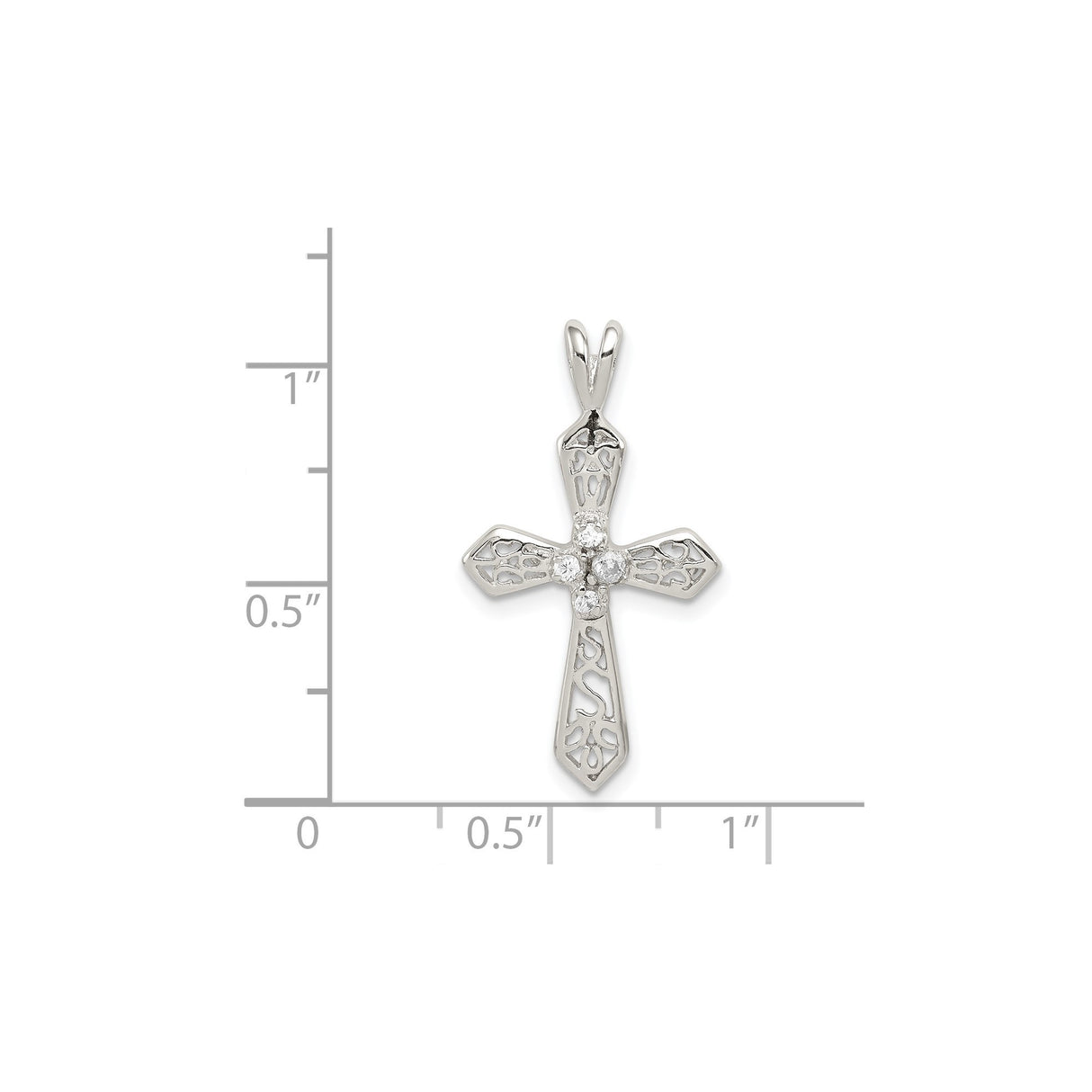 Sterling Silver Cross Pendant with Cubic Zirconia, Ornate Filigree, Heart Motif, Gold Accents