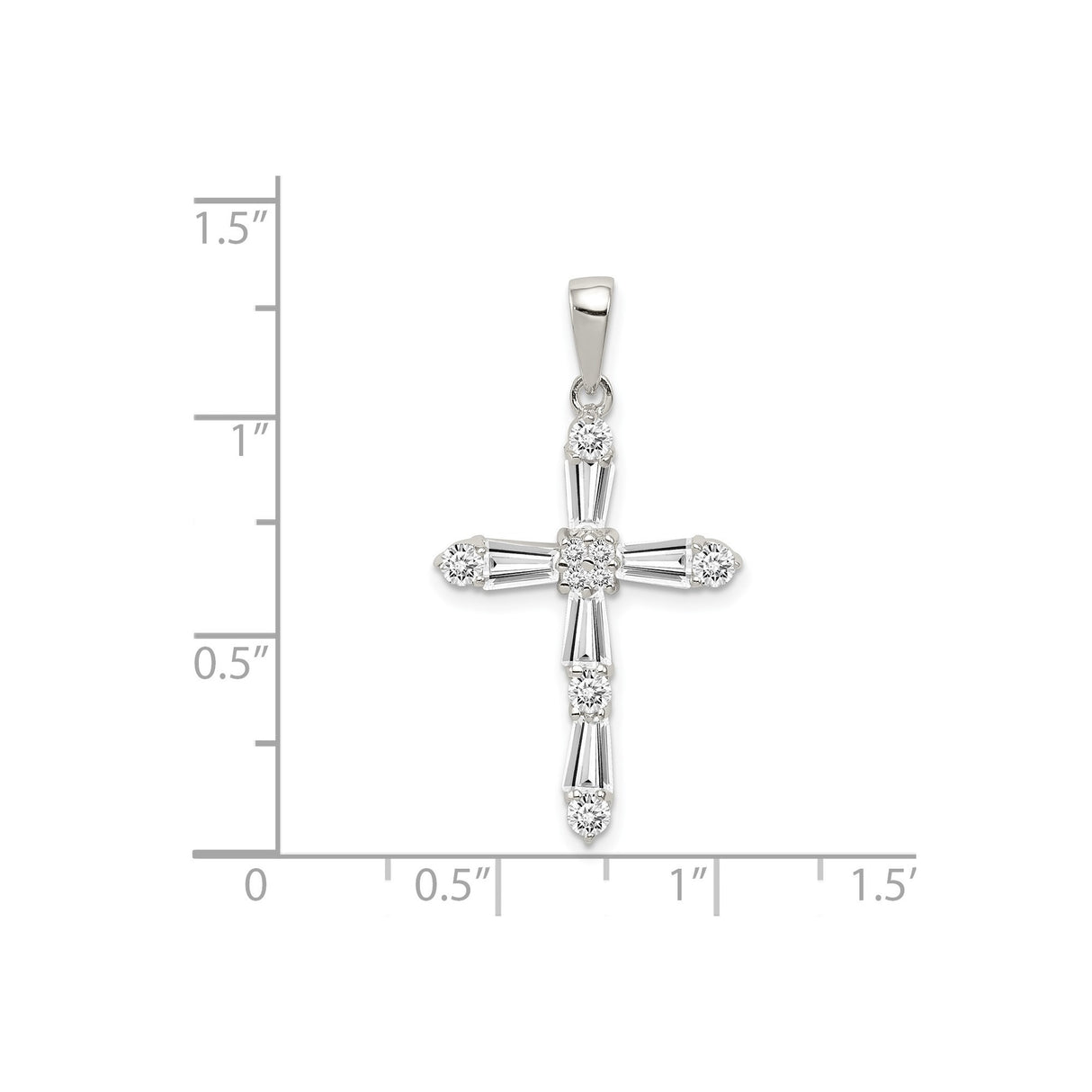 Sterling Silver Cross Pendant with Cubic Zirconia, Mirror Finish and Symmetrical Design