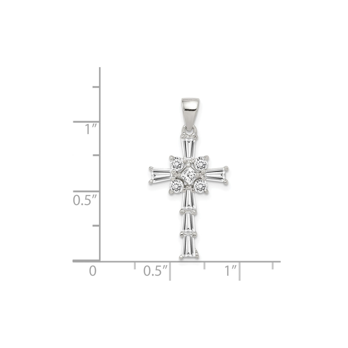 Sterling Silver Cross Pendant with Cubic Zirconia and Floral Center, Unisex Religious Jewelry