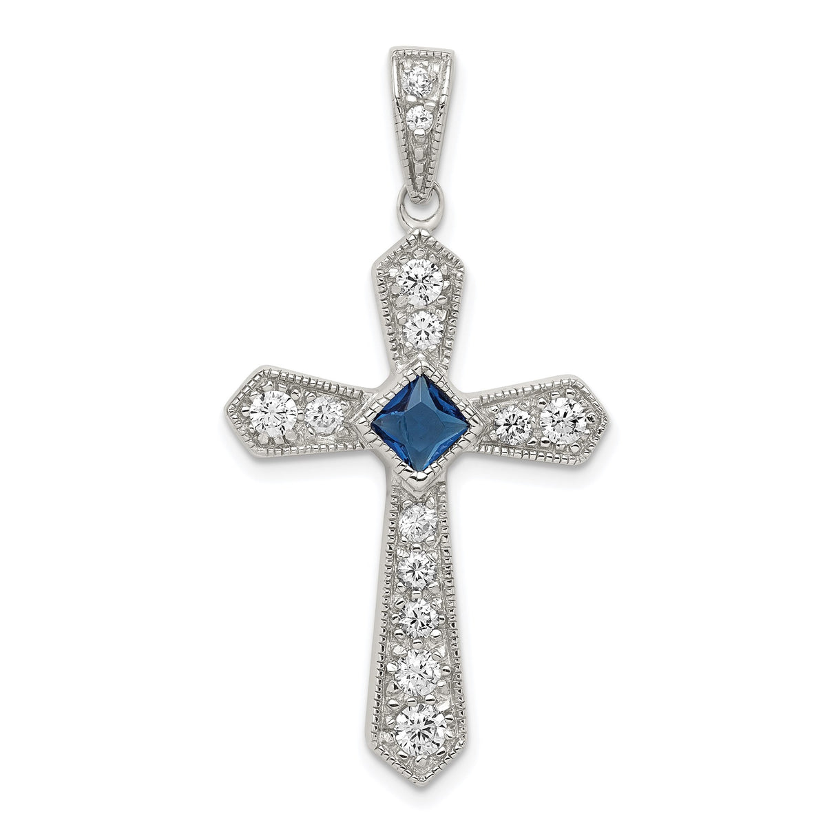 Sterling Silver Cross Pendant with Cubic Zirconia and Vintage Milgrain Design