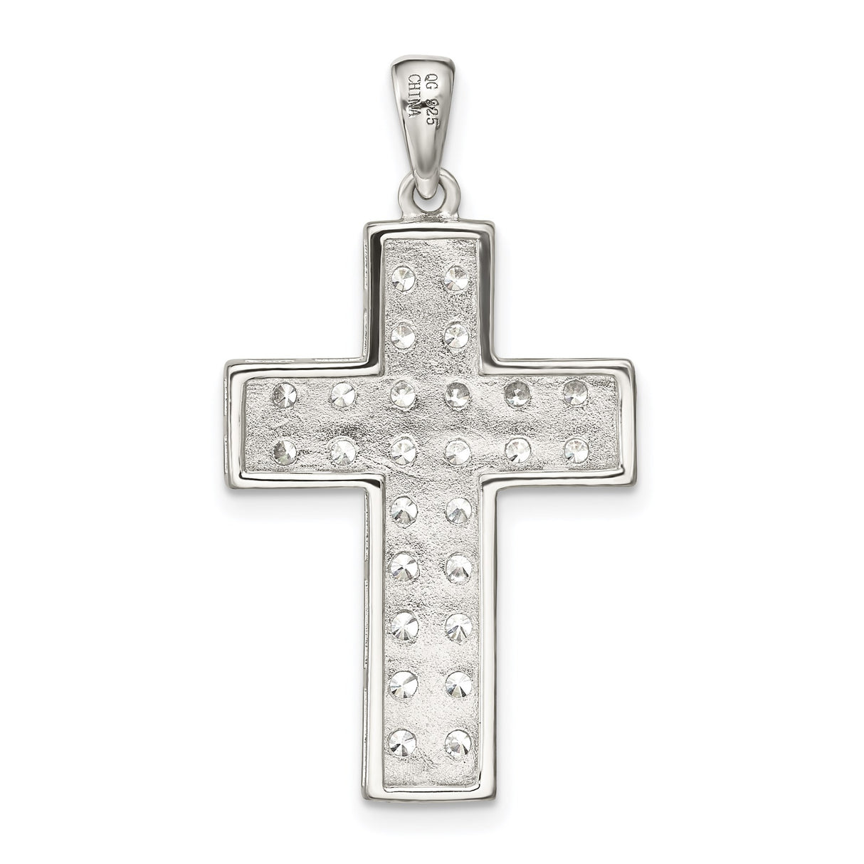 Sterling Silver Cross Pendant with Cubic Zirconia Pavé, High Polish Religious Jewelry
