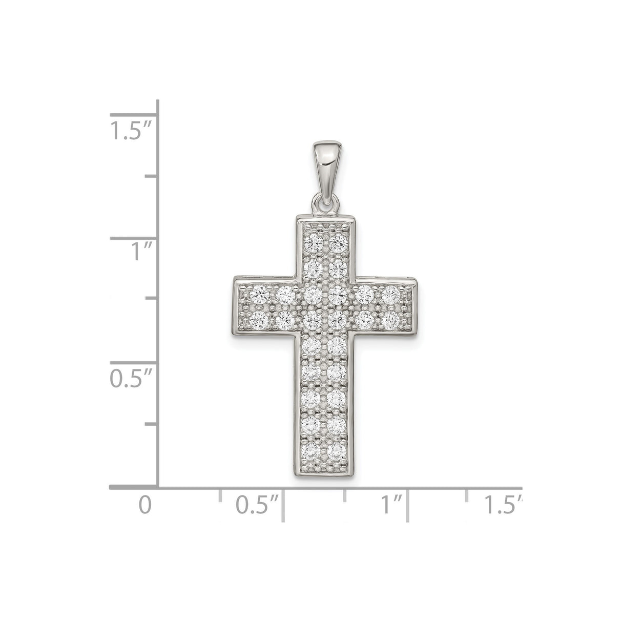 Sterling Silver Cross Pendant with Cubic Zirconia Pavé, High Polish Religious Jewelry