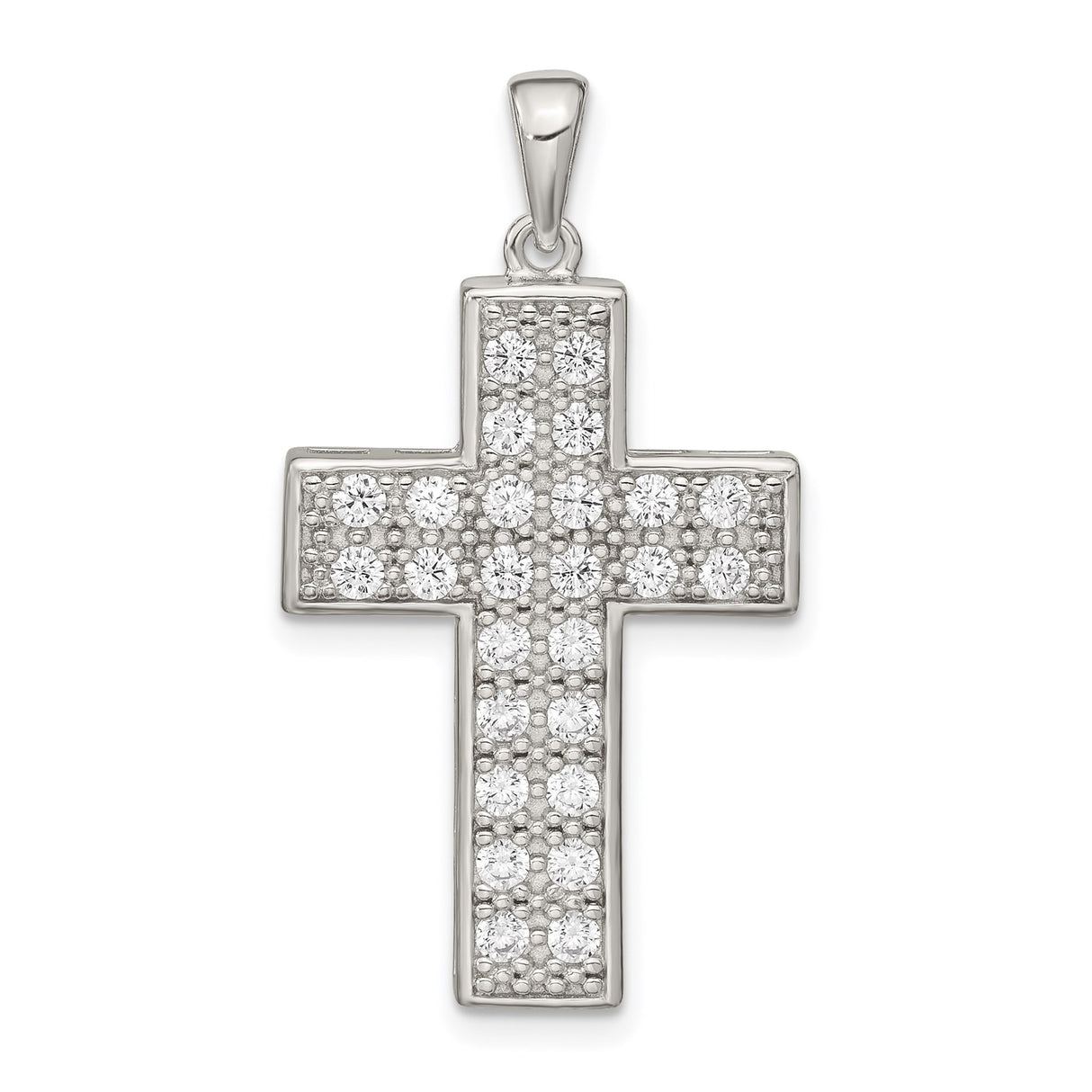 Sterling Silver Cross Pendant with Cubic Zirconia Pavé, High Polish Religious Jewelry