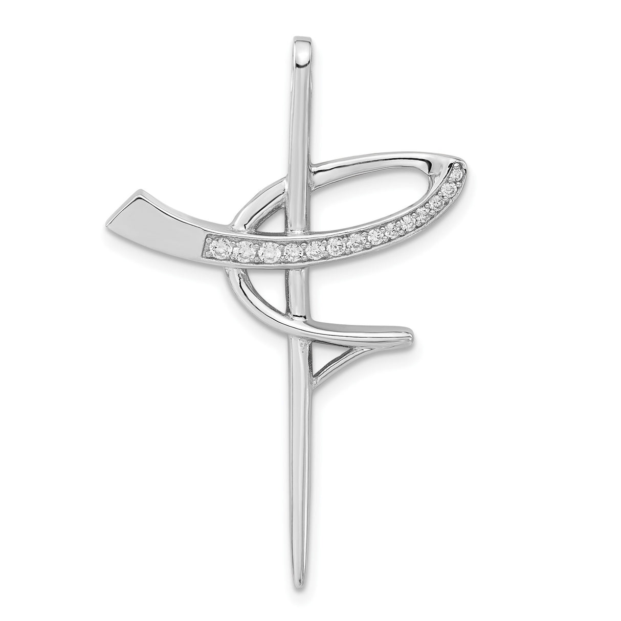 Sterling Silver Cross Pendant with Cubic Zirconia, Minimalist Religious Design for Men and Women