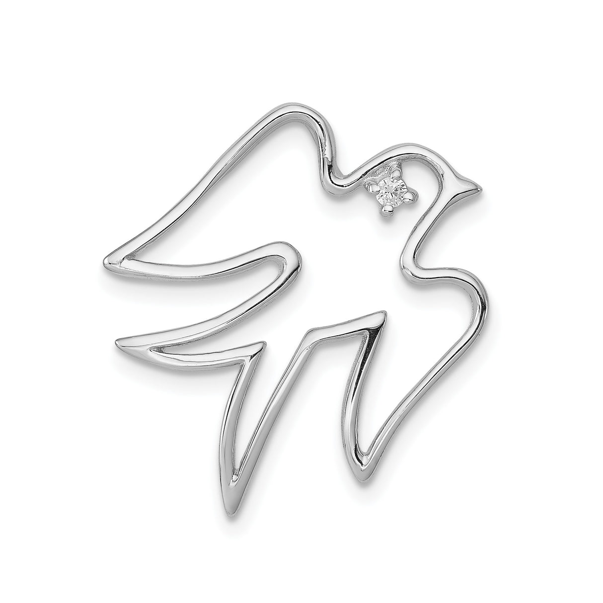 Sterling Silver Dove Pendant with Cubic Zirconia, Open Outline Peace and Faith Design