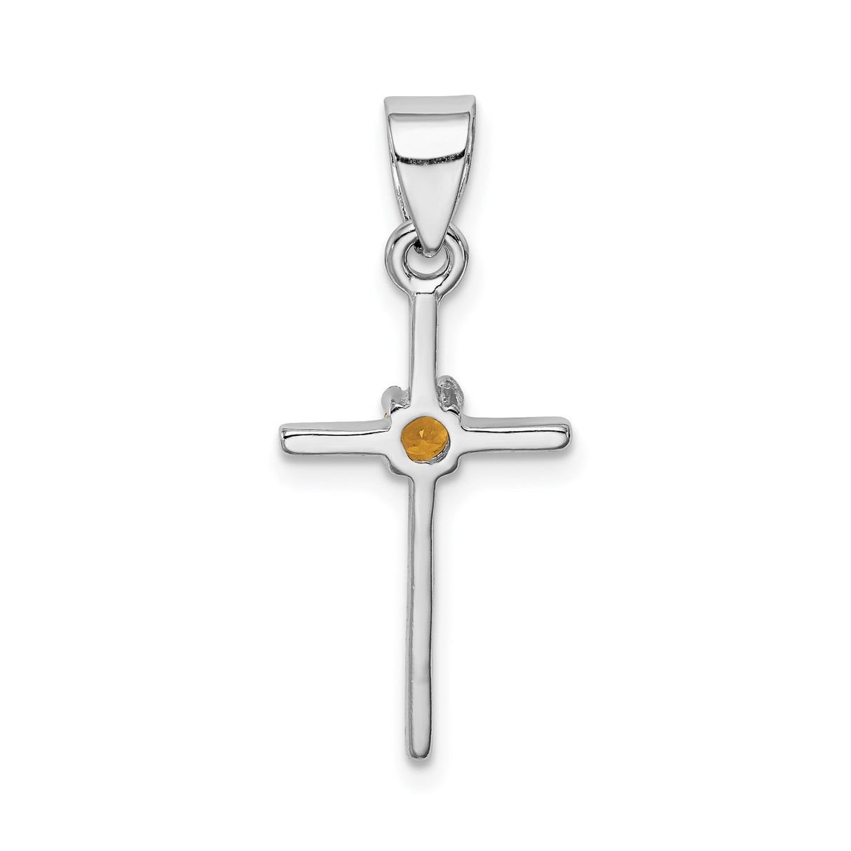 Sterling Silver Cross Pendant with Citrine in Bezel Setting, Modern Faith Symbol Jewelry