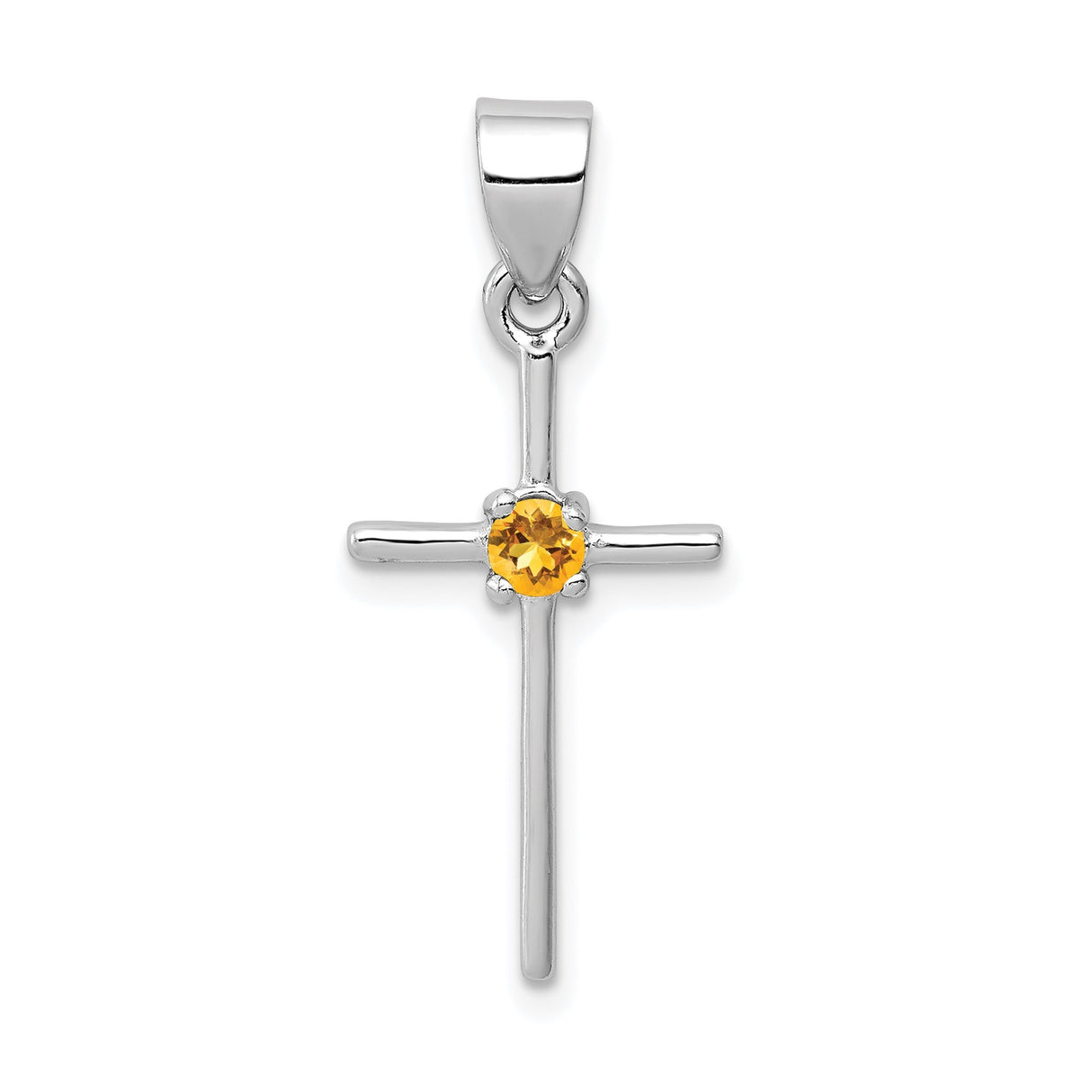 Sterling Silver Cross Pendant with Citrine in Bezel Setting, Modern Faith Symbol Jewelry