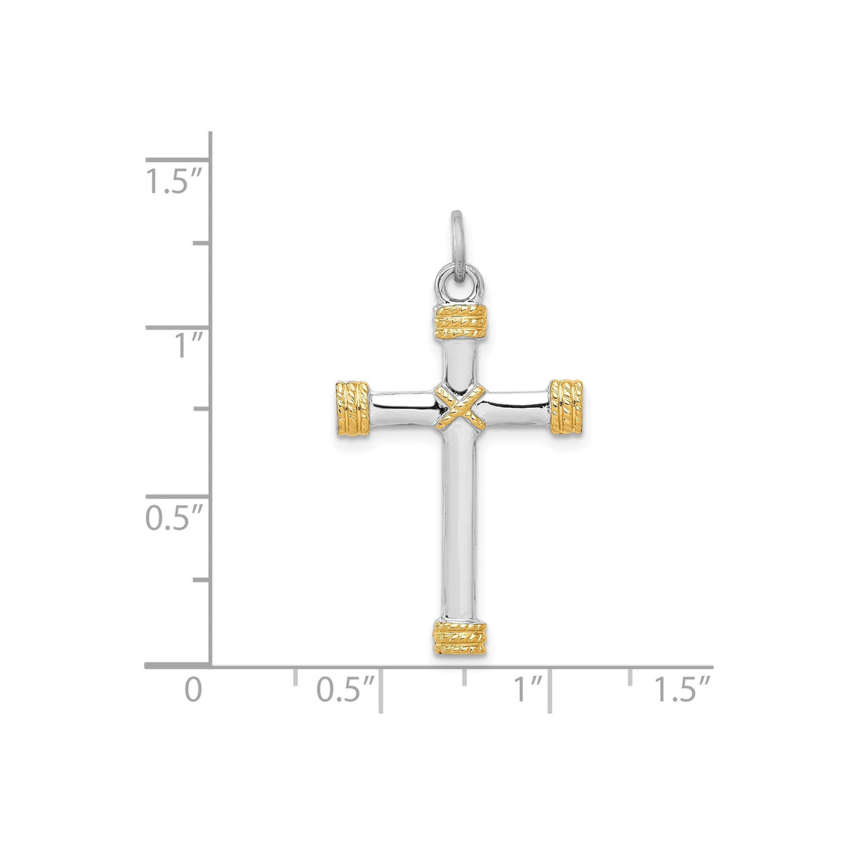 Sterling Silver Cross Pendant with Gold Plated Rope Design, Dual Tone, Polished Finish, Unisex Jewelry