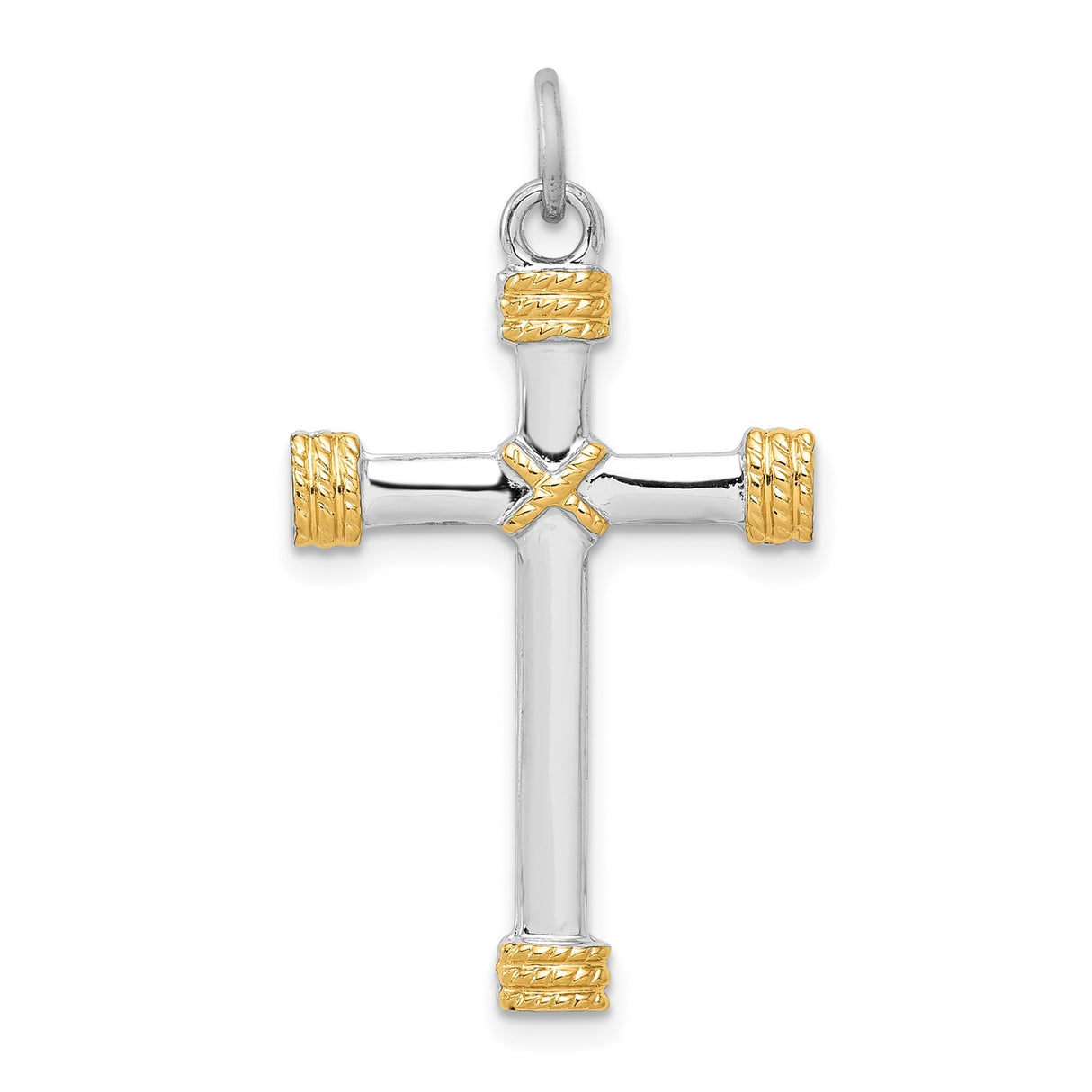 Sterling Silver Cross Pendant with Gold Plated Rope Design, Dual Tone, Polished Finish, Unisex Jewelry