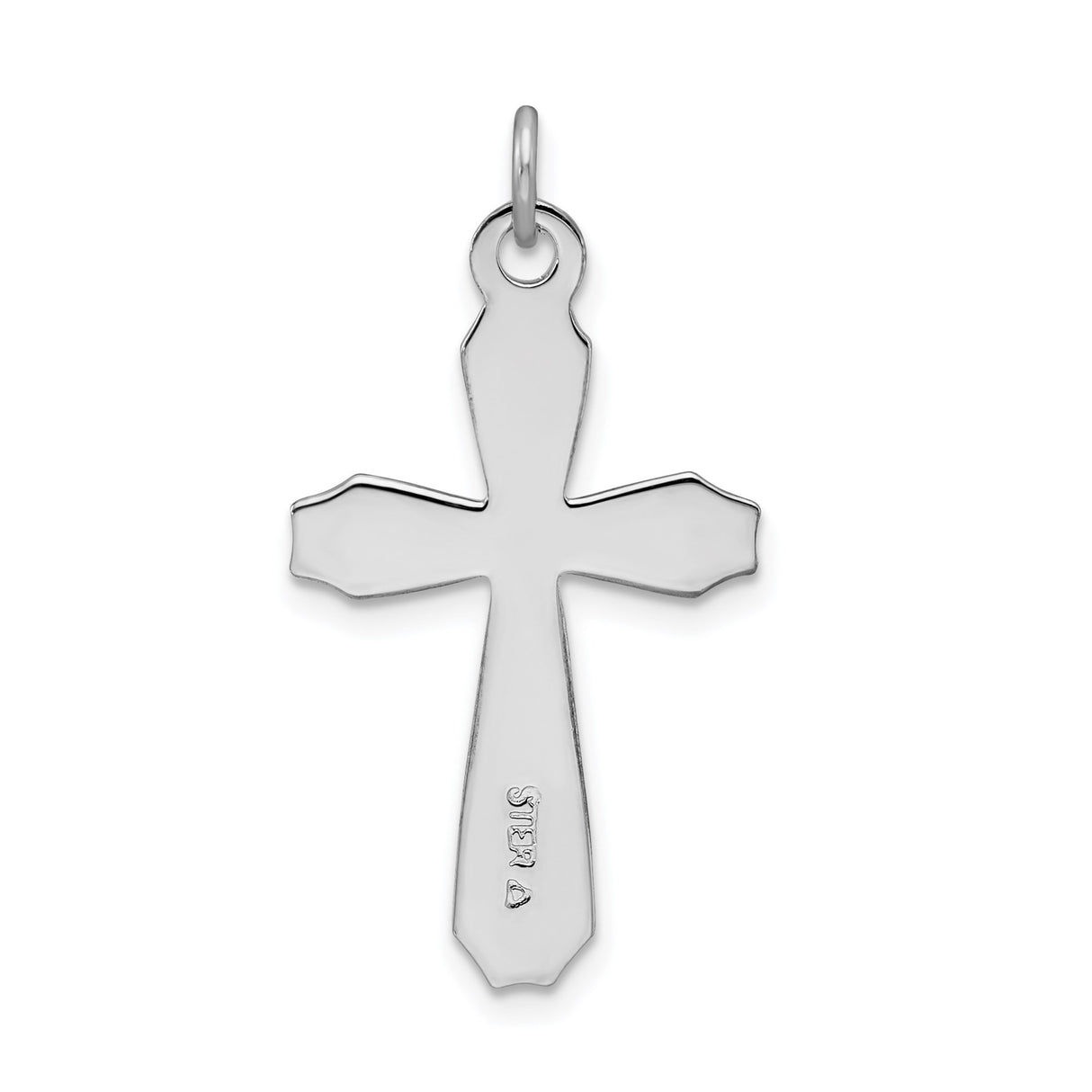 Sterling Silver Cross Pendant with Beveled Edges and Dual Tone Faith Design